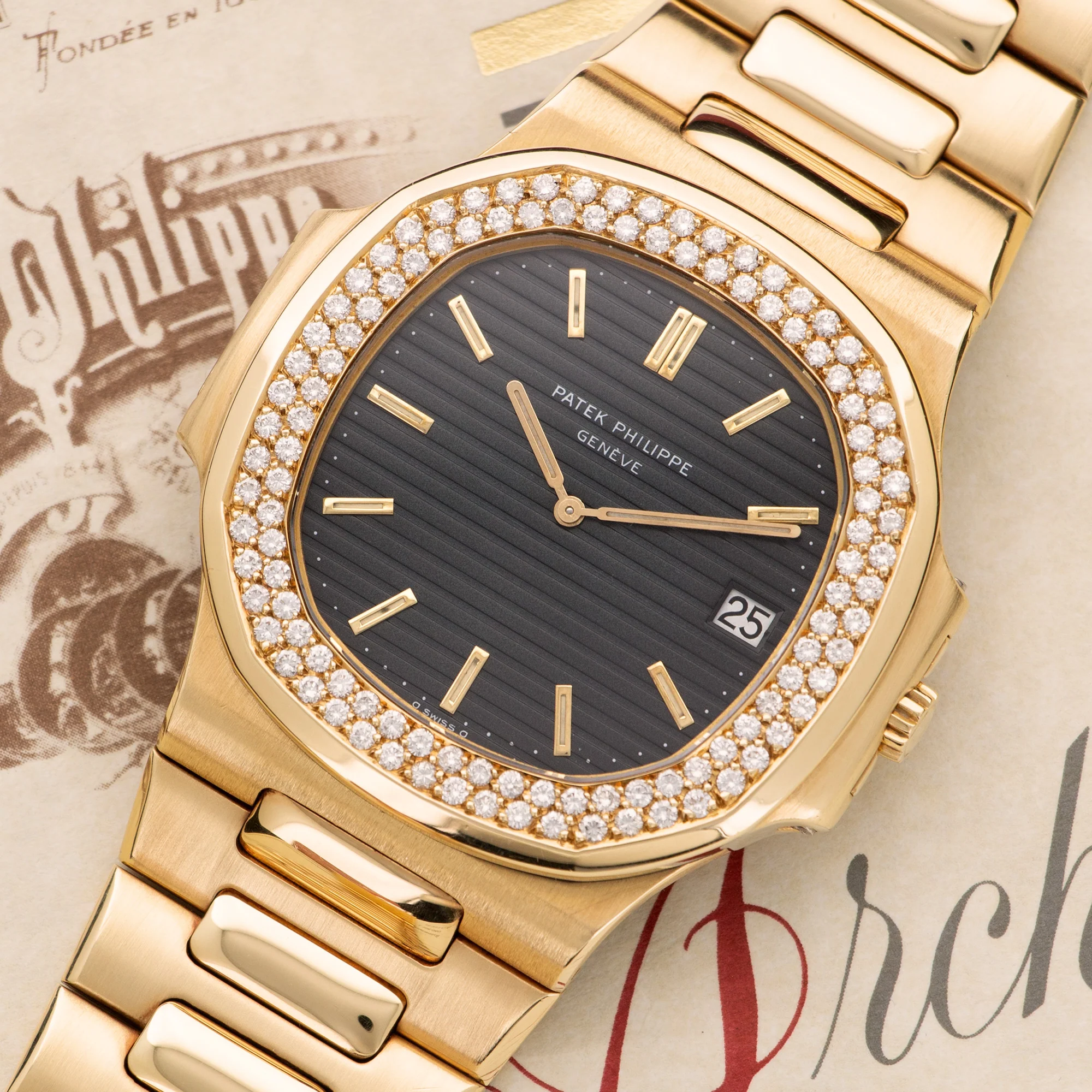 Patek Philippe Yellow Gold Nautilus Diamond Jumbo Watch Ref. 3700 - Image 2