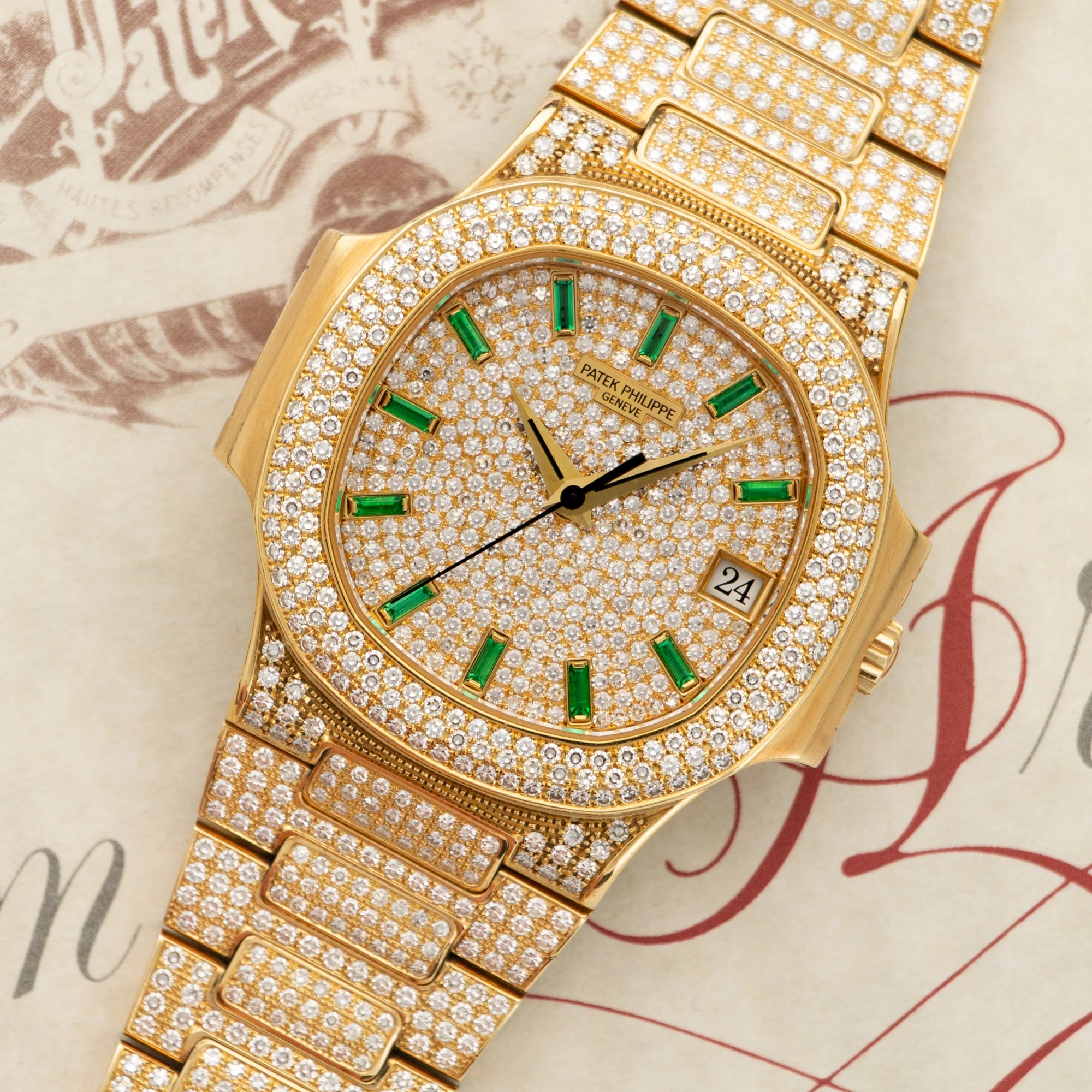 Patek Philippe Yellow Gold, Emerald Nautilus Diamond Watch Ref. 3800 - Image 2