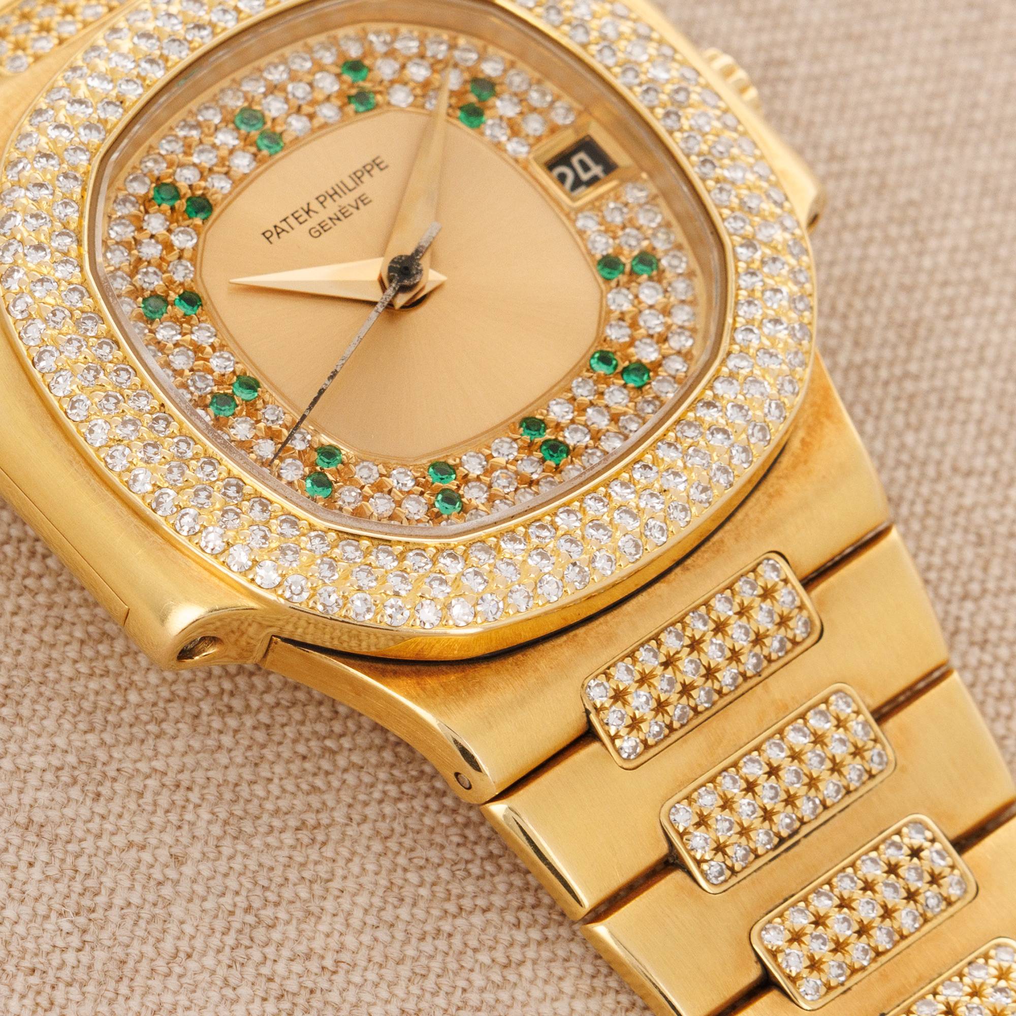 Patek Philippe Yellow Gold Nautilus Ref. 3800/105 with Pave Diamond and Emerald - Image 4