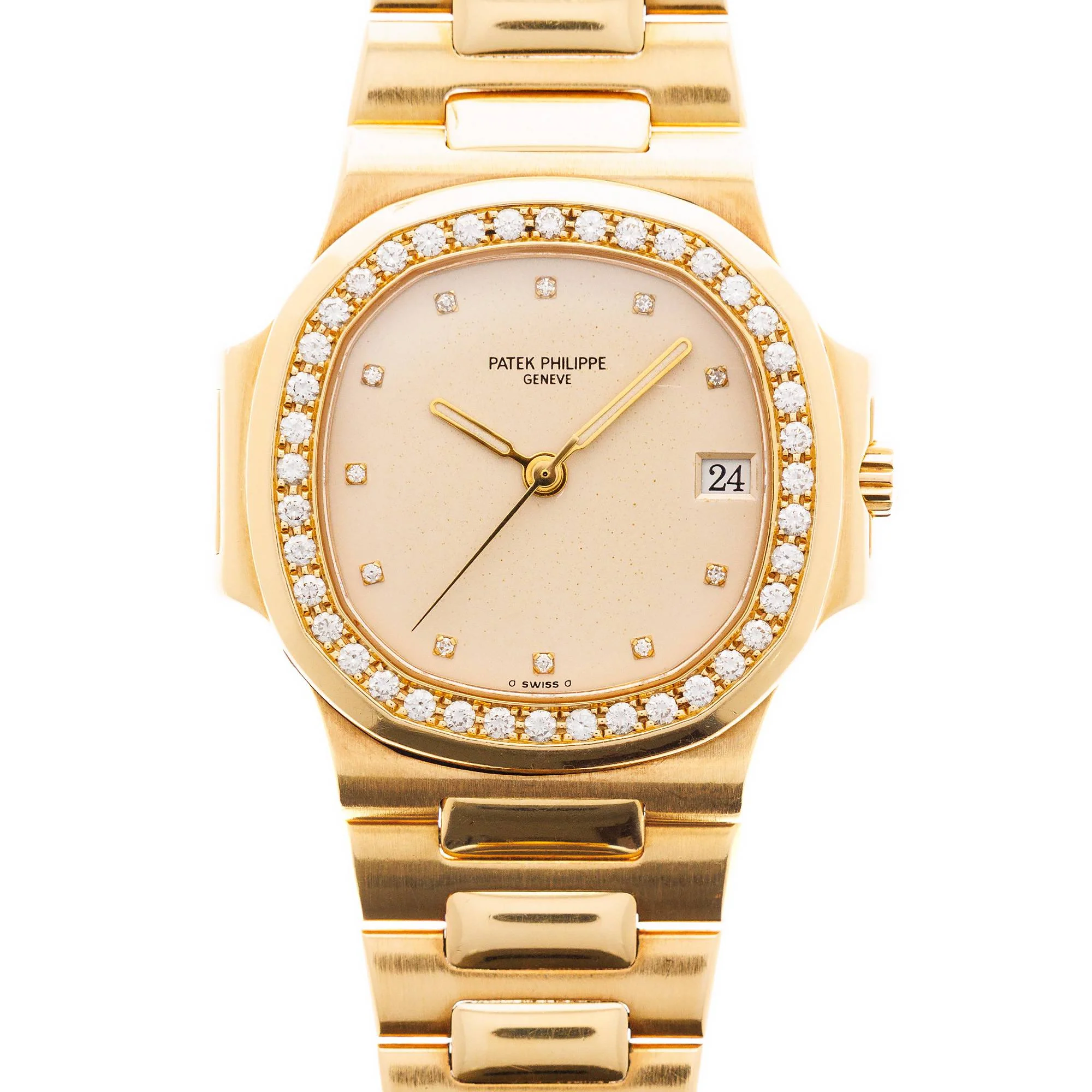 Patek Philippe Yellow Gold Nautilus Ref. 3800 with Diamond Bezel and Ceramic Dial