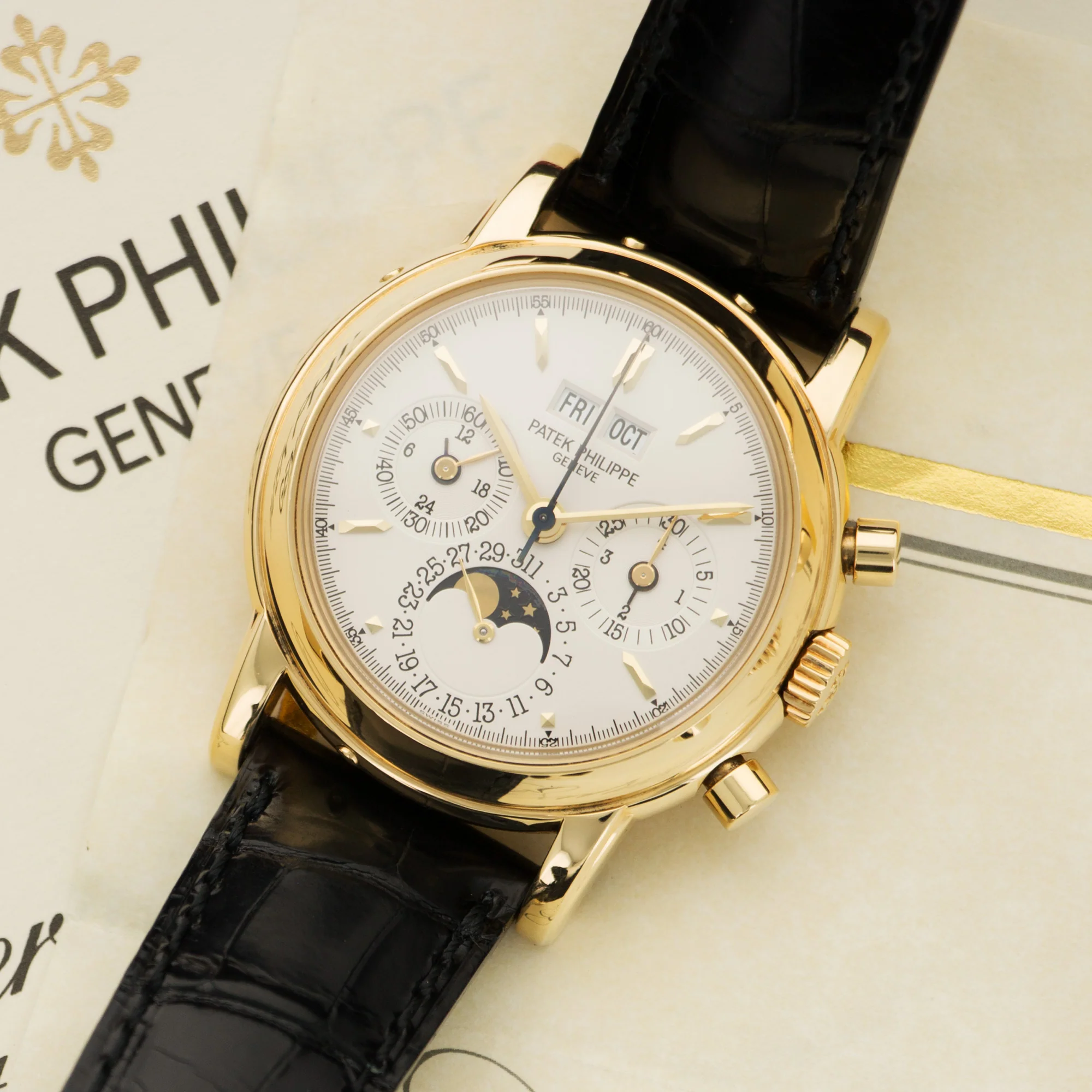 Patek Philippe Yellow Gold Perpetual Calendar Chrono Watch Ref. 3970 - Image 2