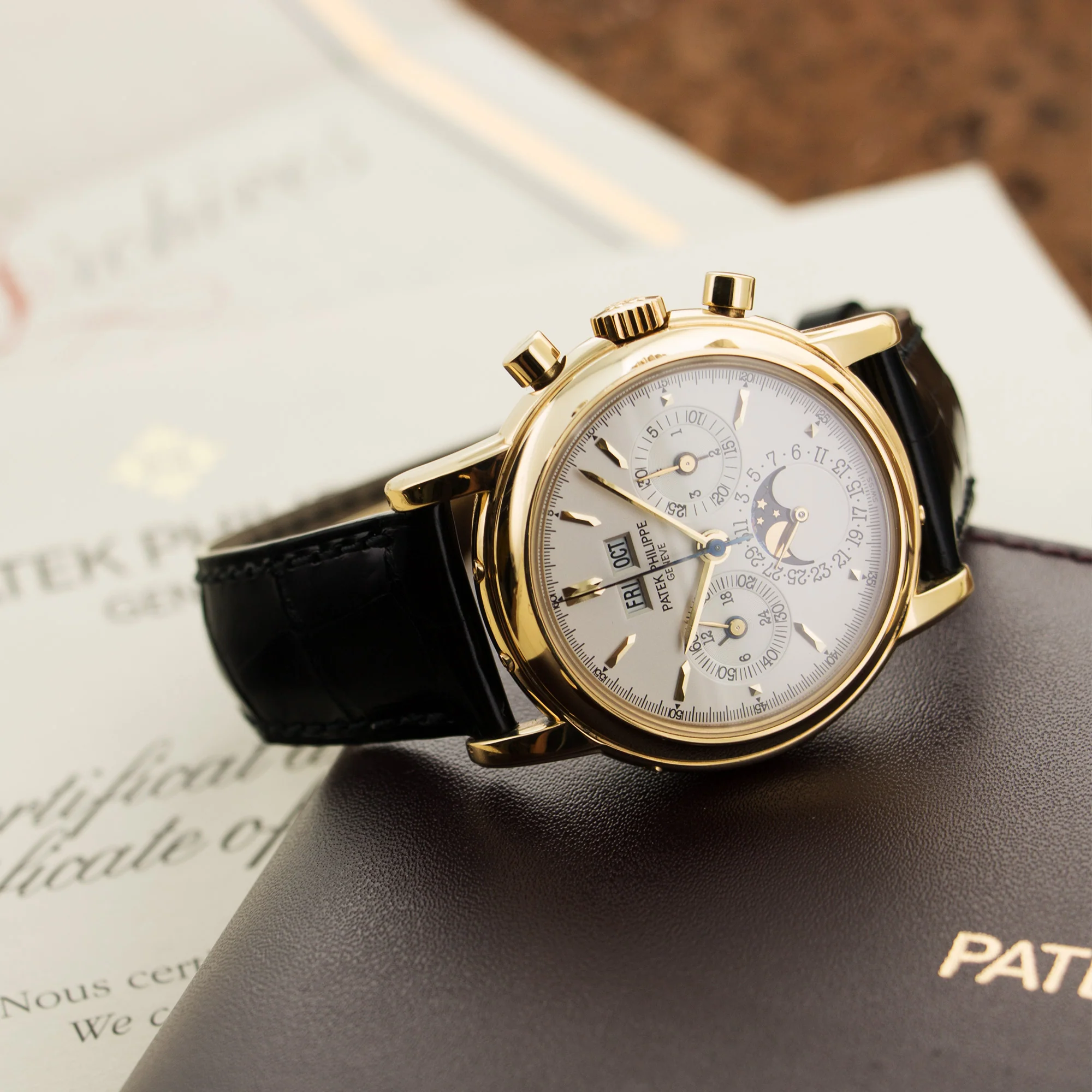 Patek Philippe Yellow Gold Perpetual Calendar Chrono Watch Ref. 3970 - Image 6