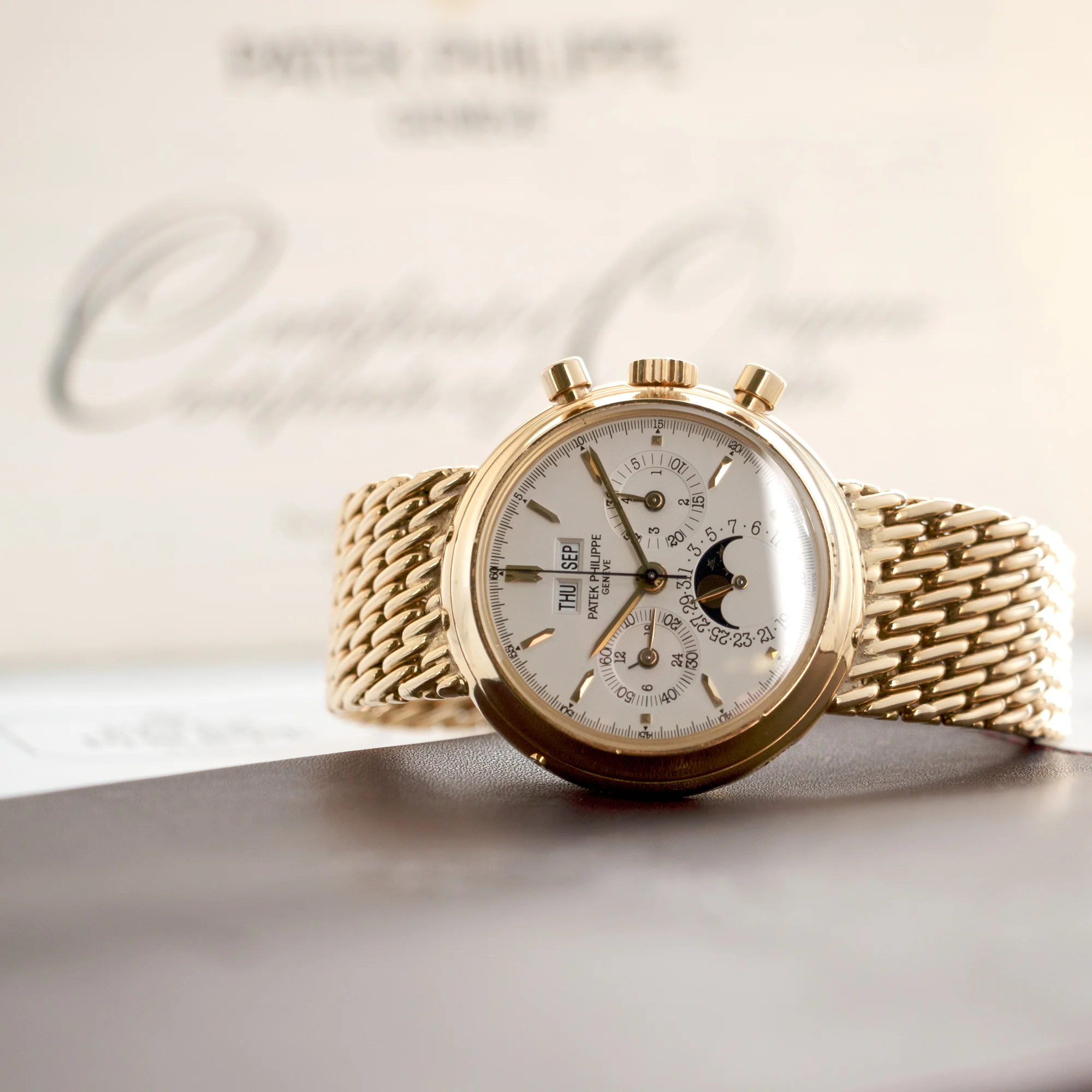 Patek Philippe Yellow Gold Perpetual Calendar Chronograph Watch Ref. 3970 - Image 6