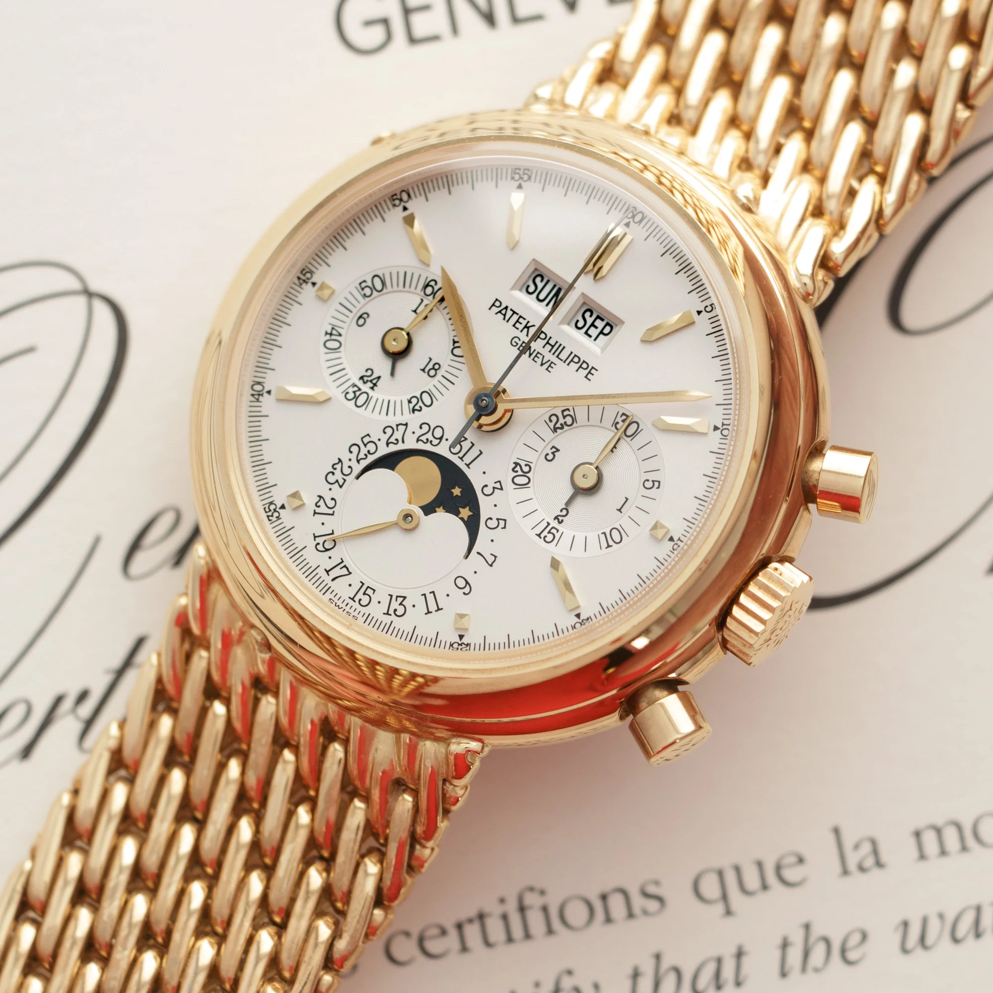 Patek Philippe Yellow Gold Perpetual Calendar Chronograph Watch Ref. 3970 - Image 2