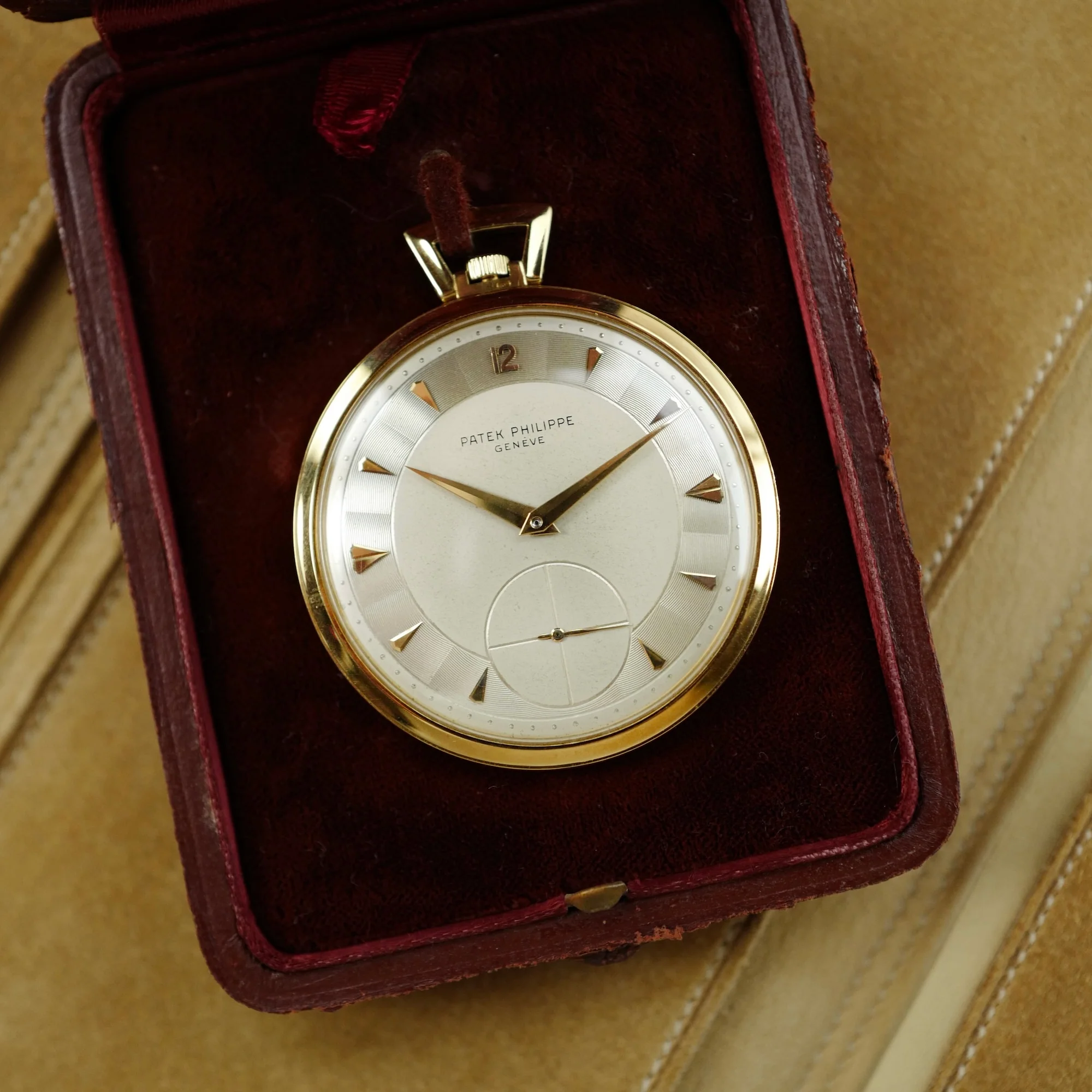 Patek Philippe Yellow Gold Pocket Watch with Guilloche Dial - Image 2