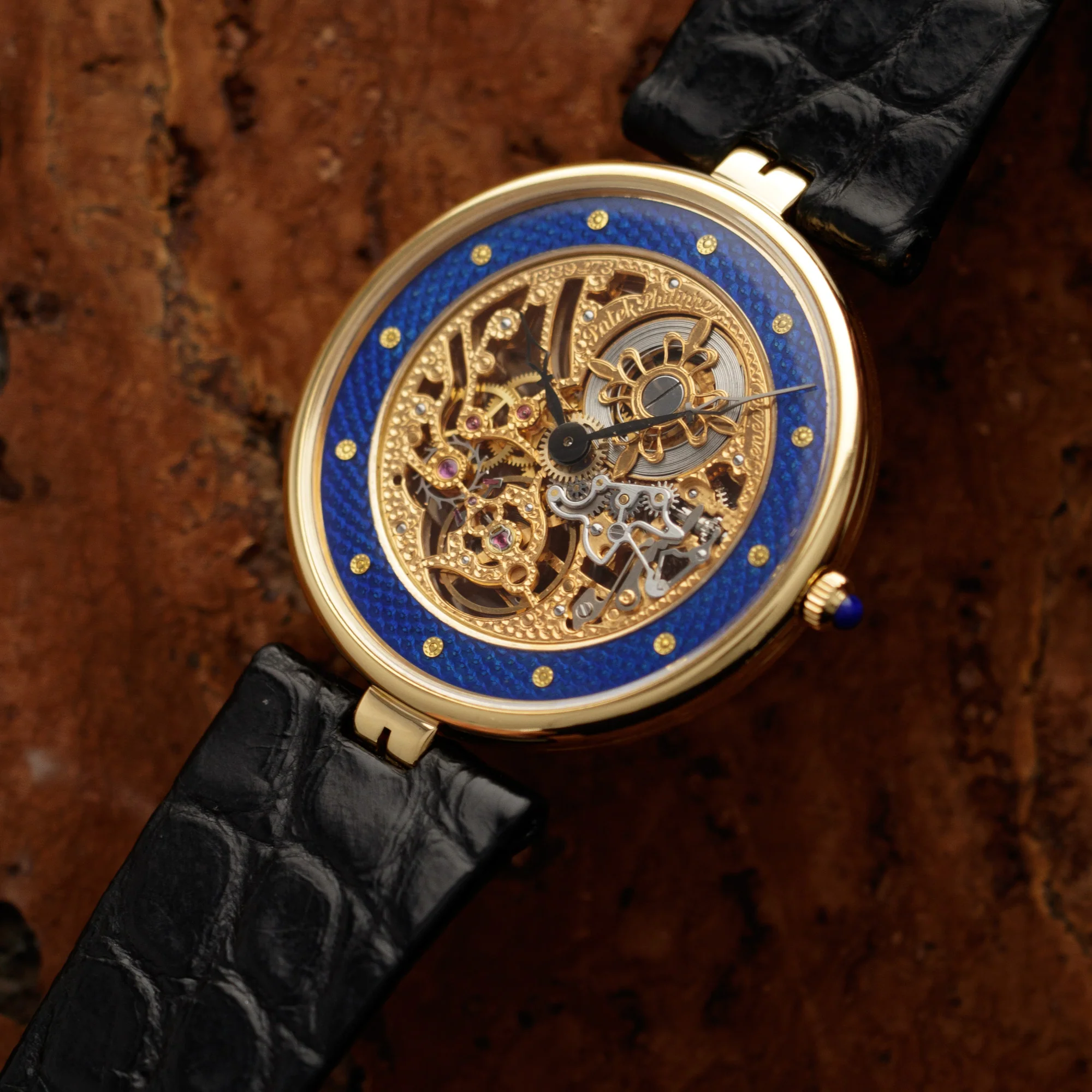 Patek Philippe Yellow Gold Skeletonized Enamel Watch Ref. 3885 - Image 2