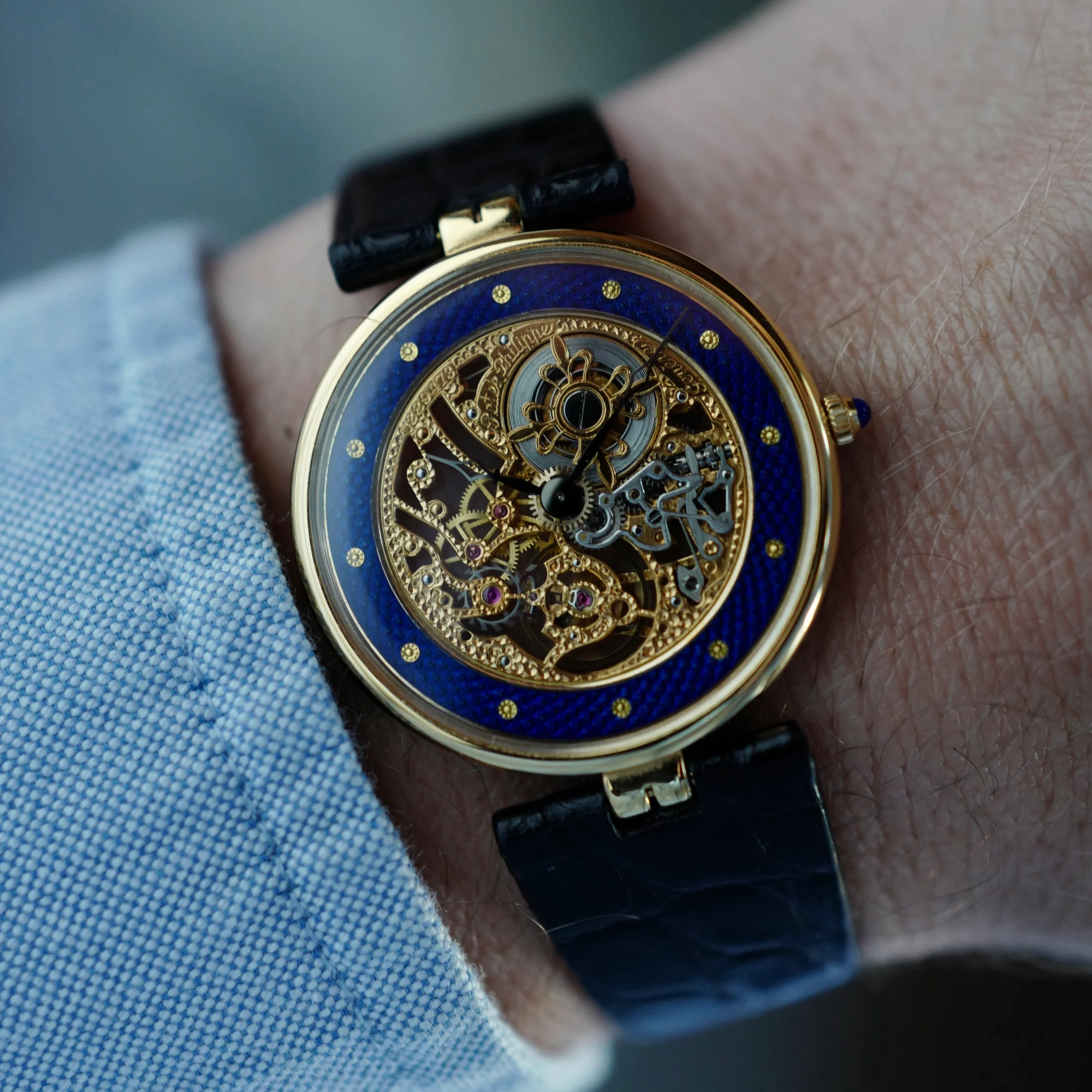 Patek Philippe Yellow Gold Skeletonized Enamel Watch Ref. 3885 - Image 4