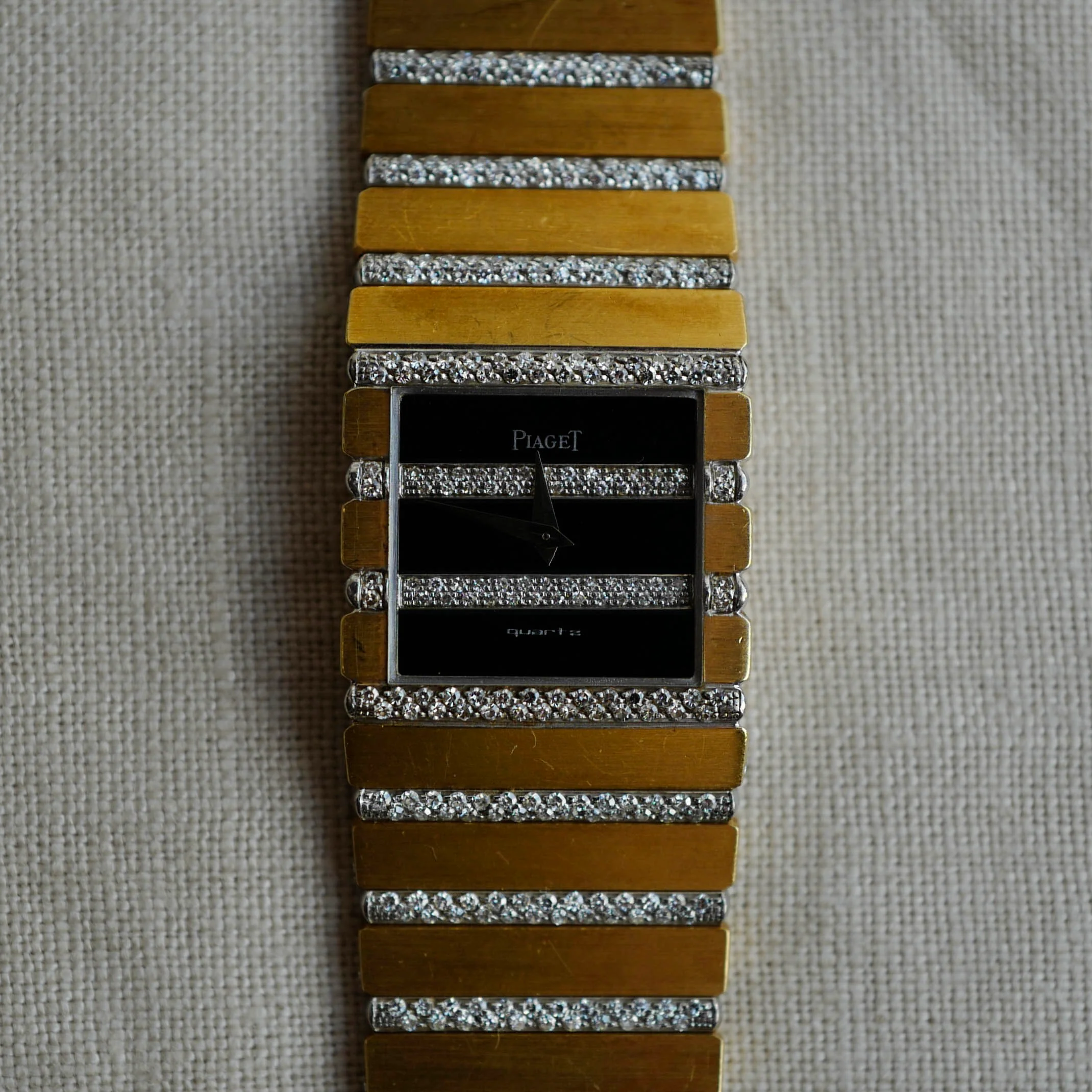 Piaget White Gold and Yellow Gold Watch with Black and Diamond Dial Ref. 7131