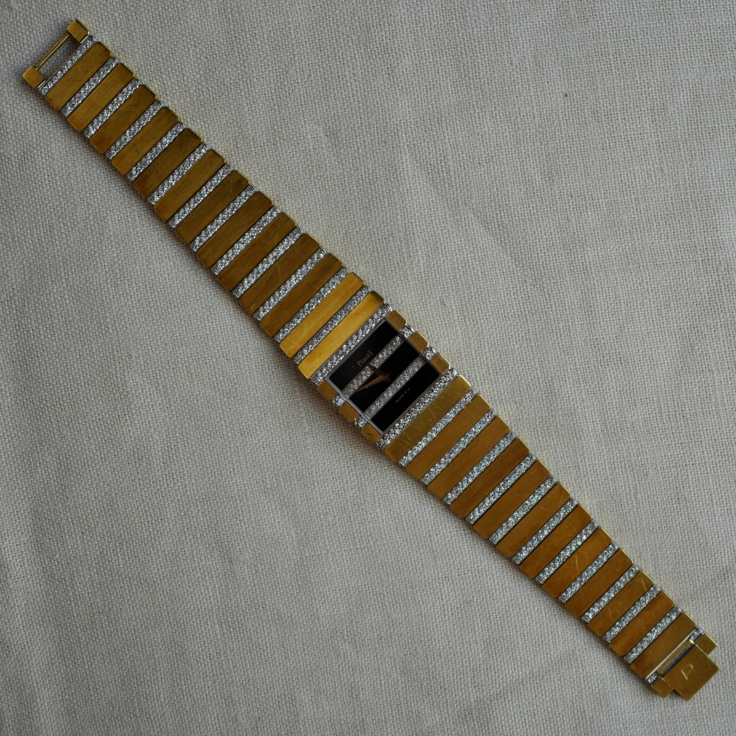 Piaget White Gold and Yellow Gold Watch with Black and Diamond Dial Ref. 7131 - Image 3