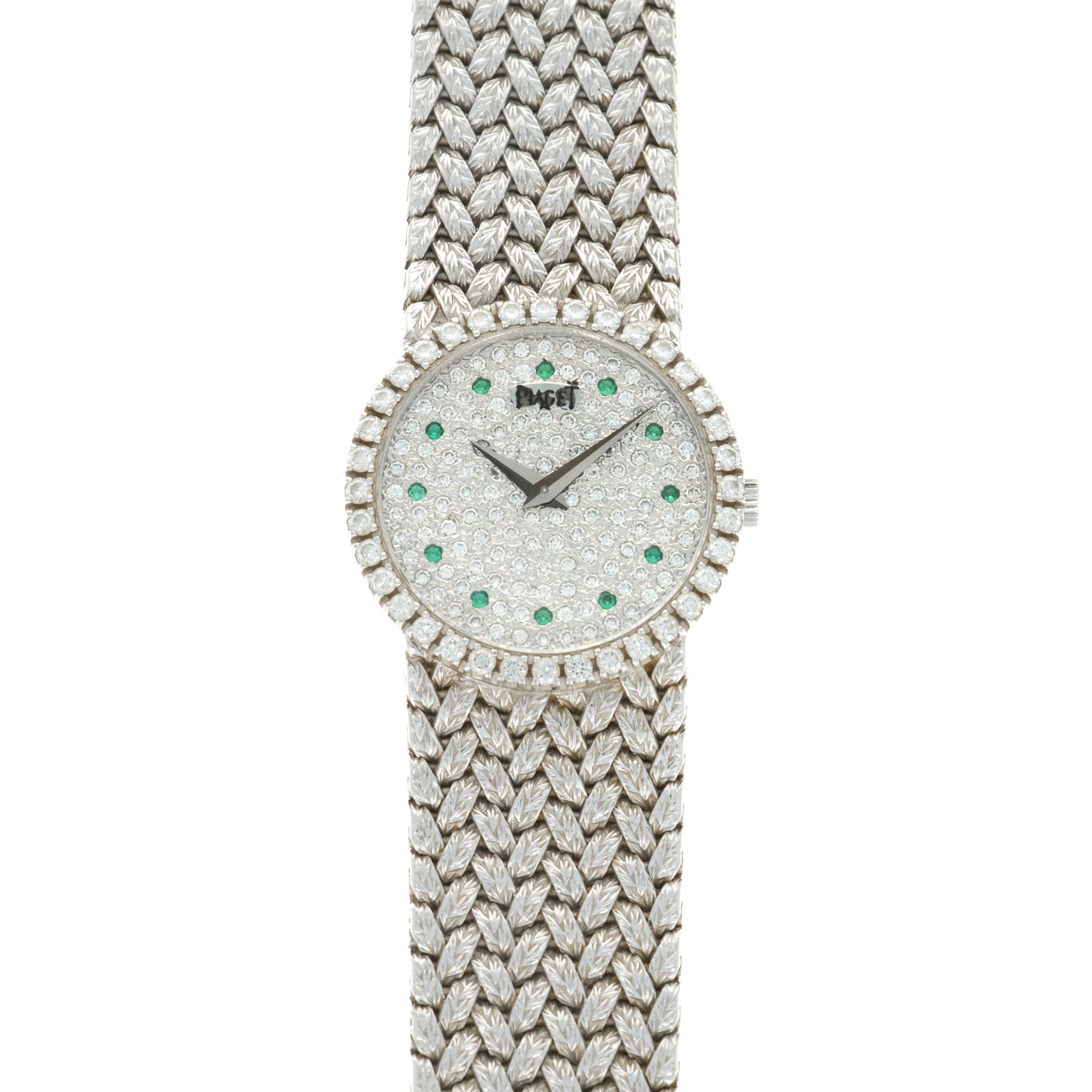 Piaget White Gold Diamond Emerald Watch, 1970s