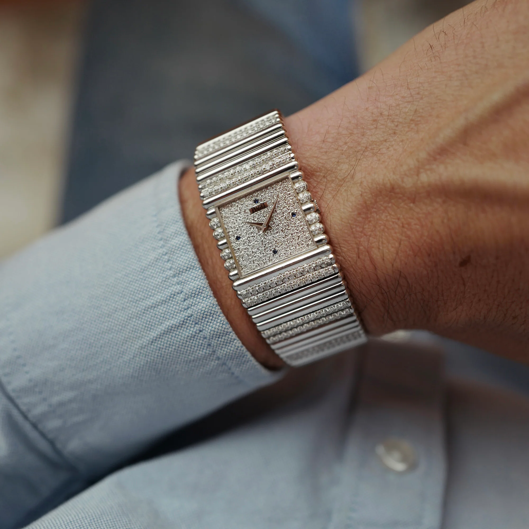 Piaget White Gold Emperador with Pave and Sapphire Dial Ref. 9131C - Image 3