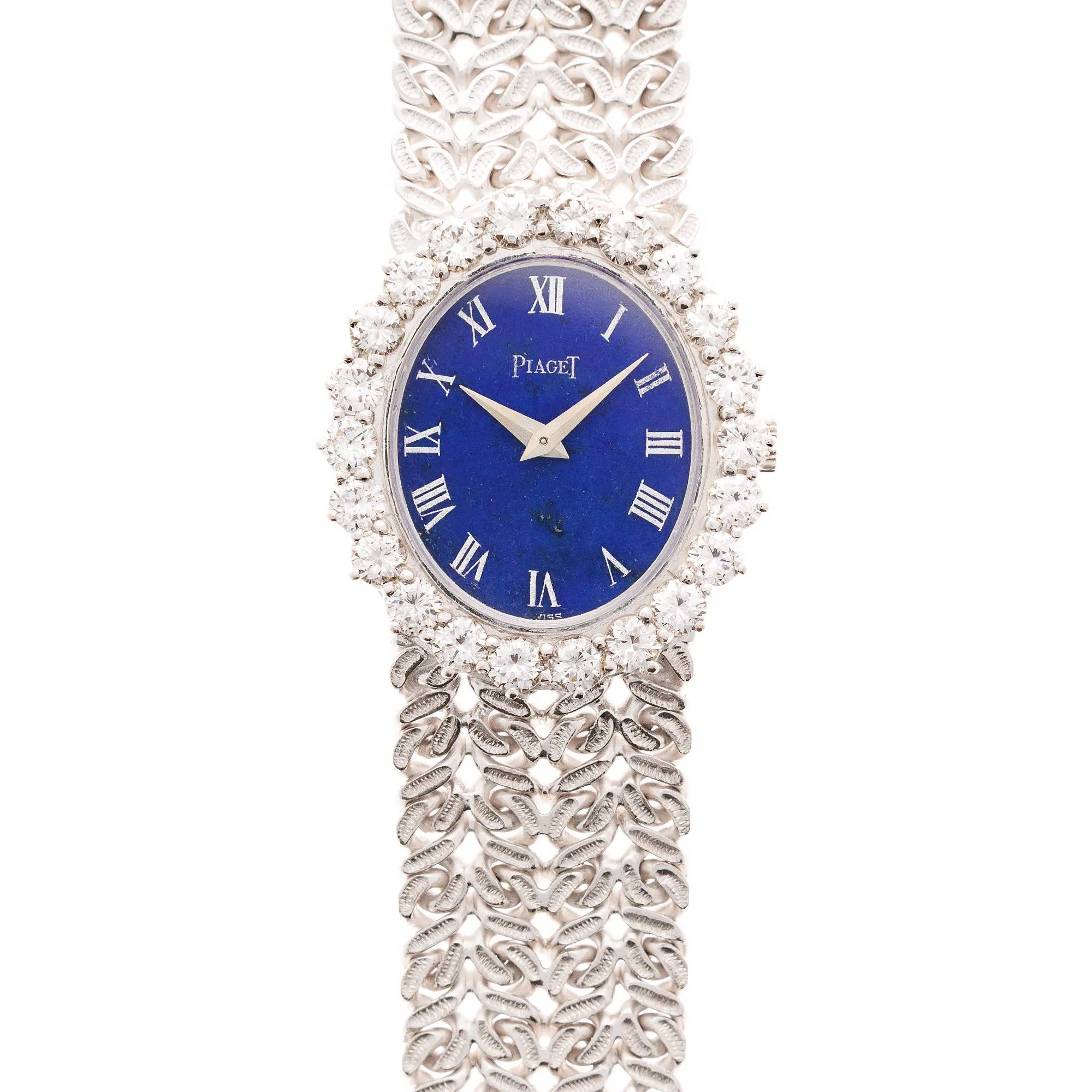 Piaget White Gold Ladies Lapis Dial Diamond Bezel Watch Ref. 9338
