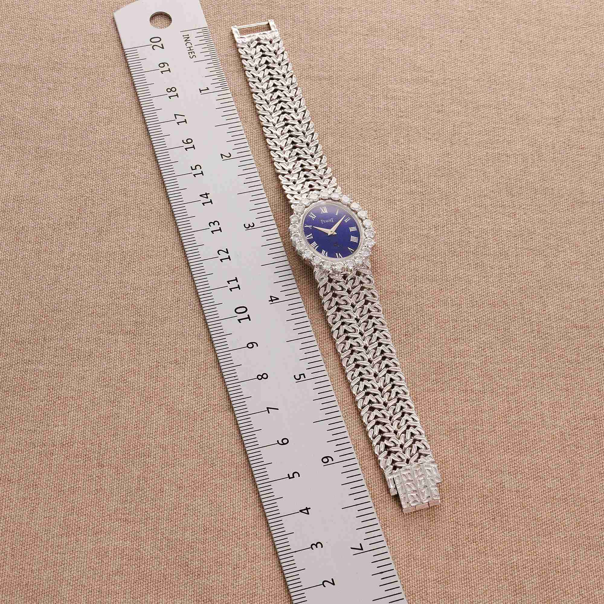 Piaget White Gold Ladies Lapis Dial Diamond Bezel Watch Ref. 9338 - Image 7