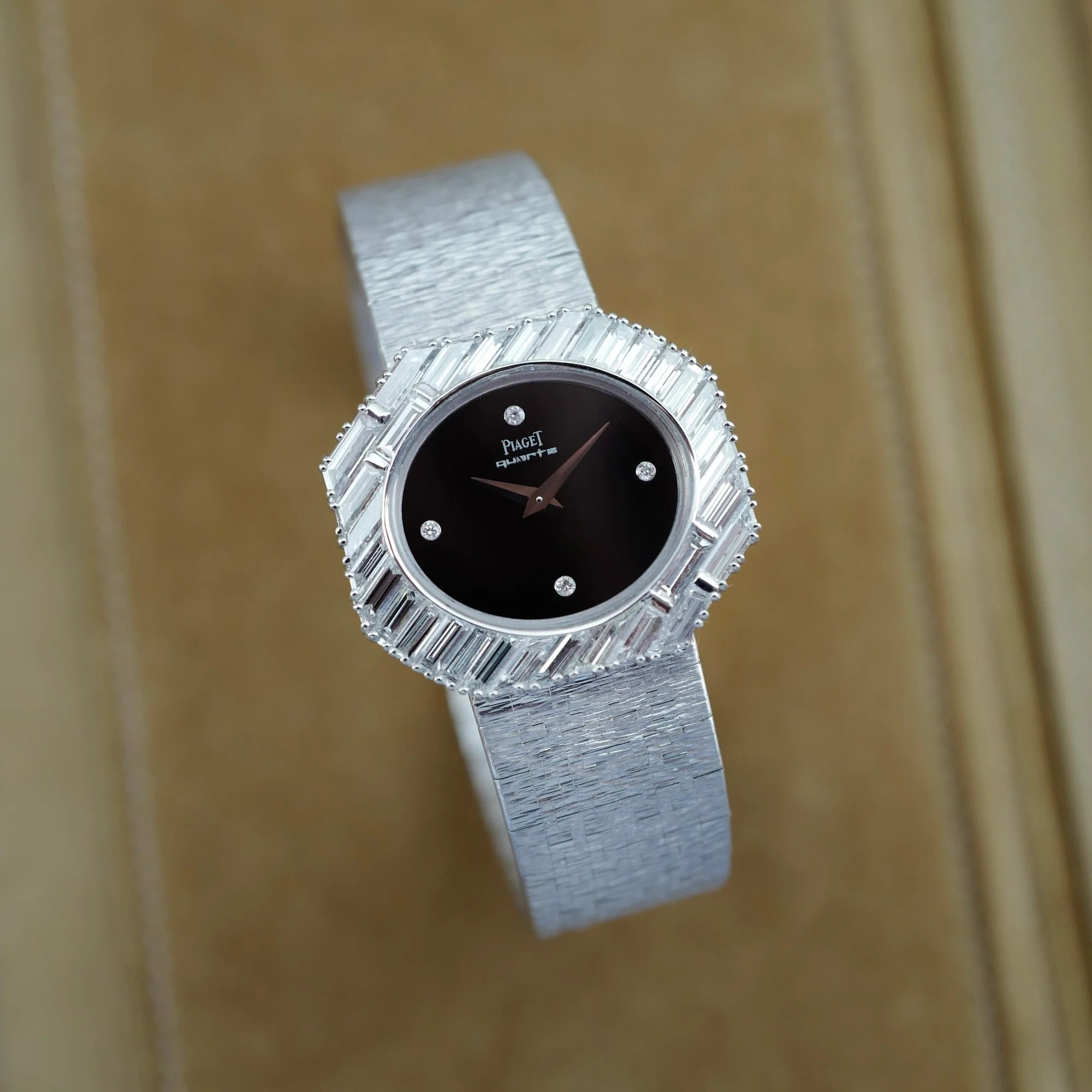 Piaget White Gold Large Diagonal Baguette Bezel Watch with Onyx Dial 7334A6 - Image 3