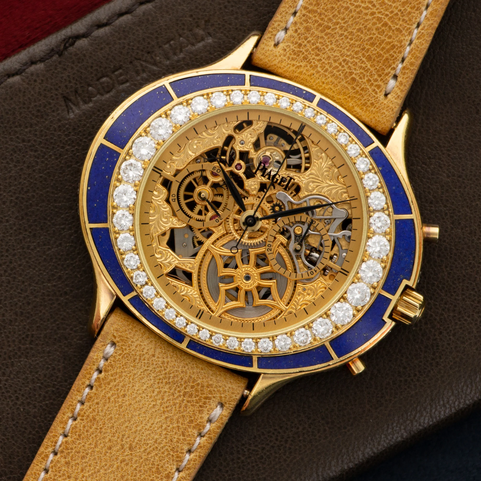 Piaget Yellow Gold Skeletonized Lapis Lazuli Chronograph Watch - Image 2