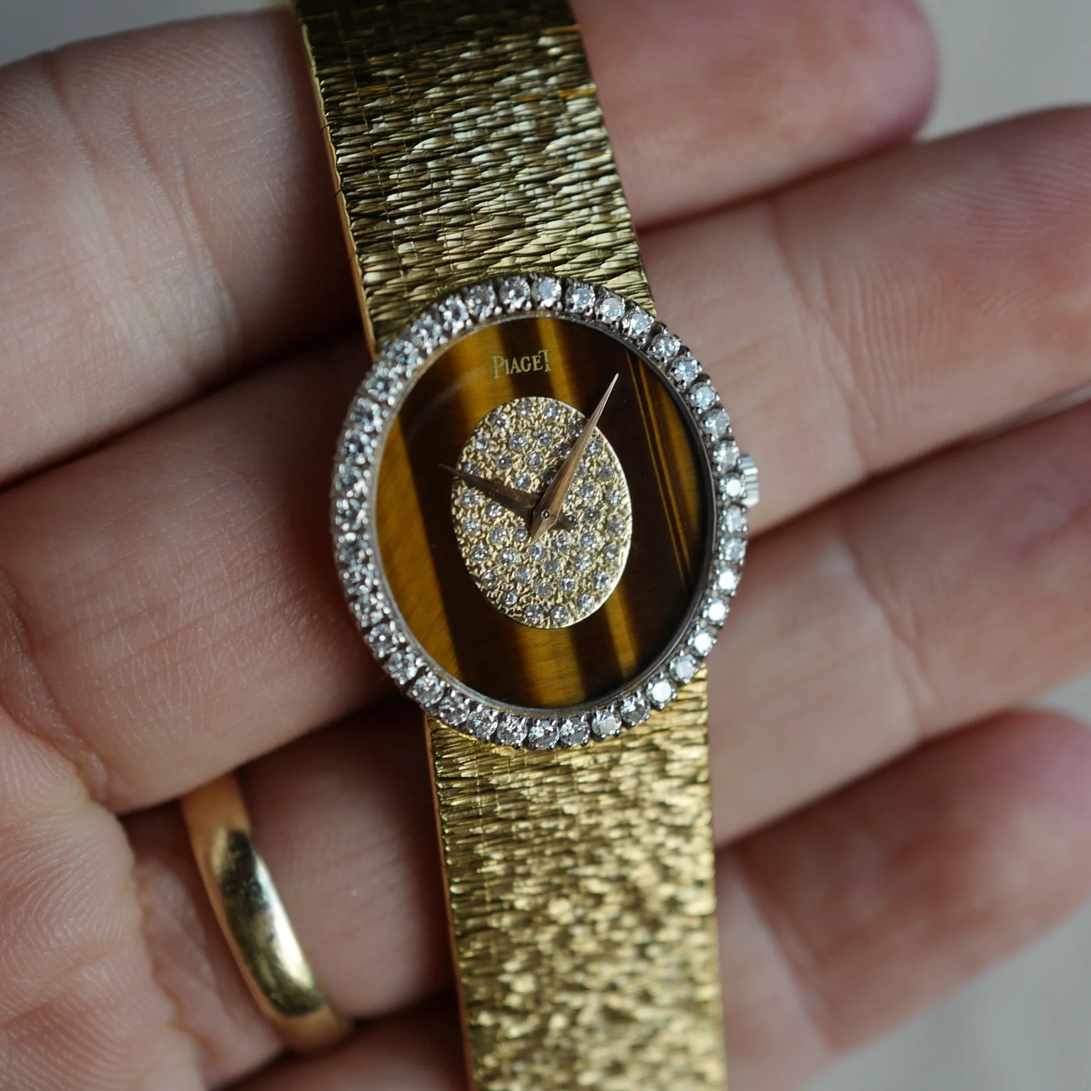 Piaget Yellow Gold Tigerseye Diamond Watch Ref. 9826 - Image 2