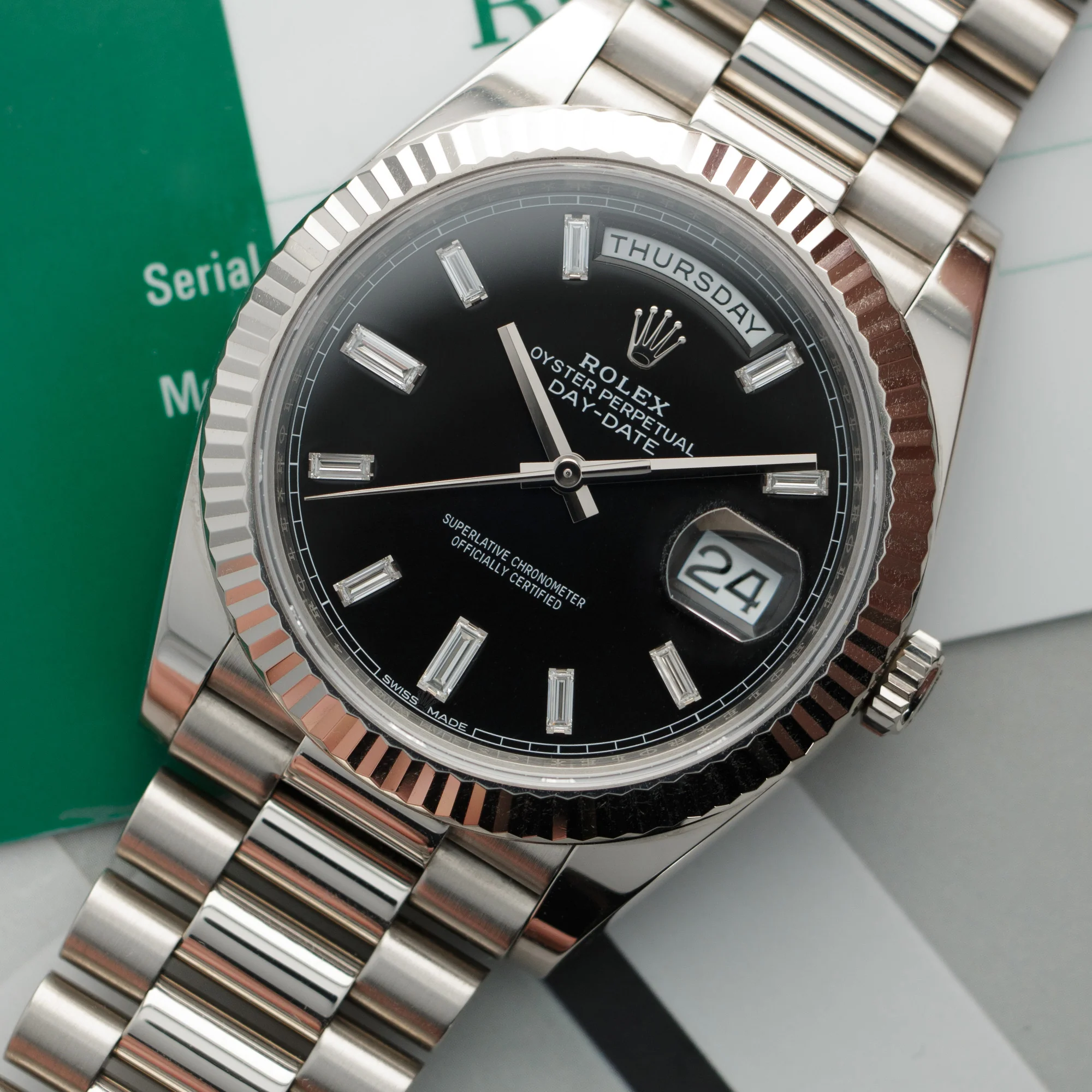 Rolex Day-Date white gold baguette diamond dial ref. 228239 - Image 2