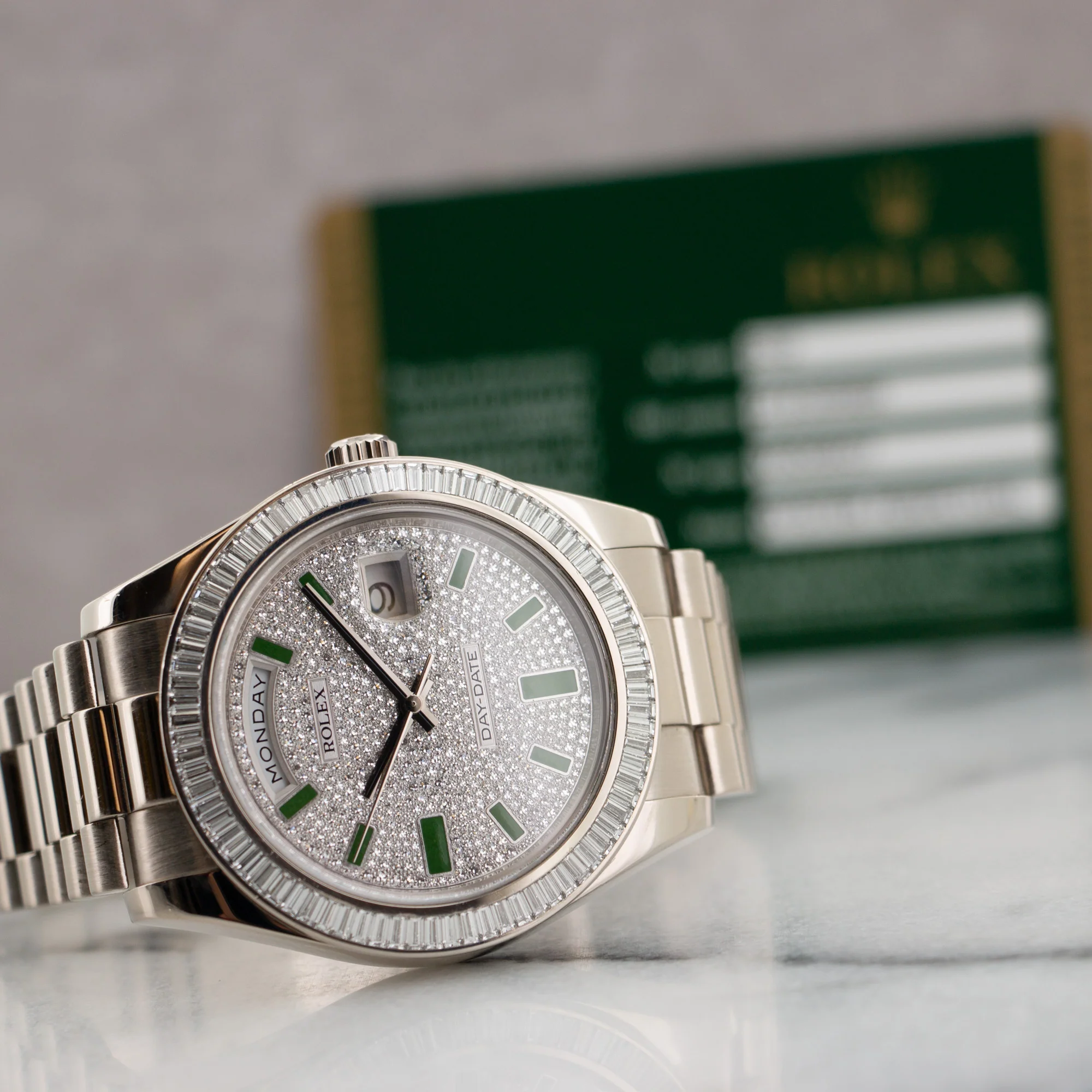 Rolex Day-Date White Gold with Baguette Bezel and Pave Dial Ref. 218399BR - Image 7