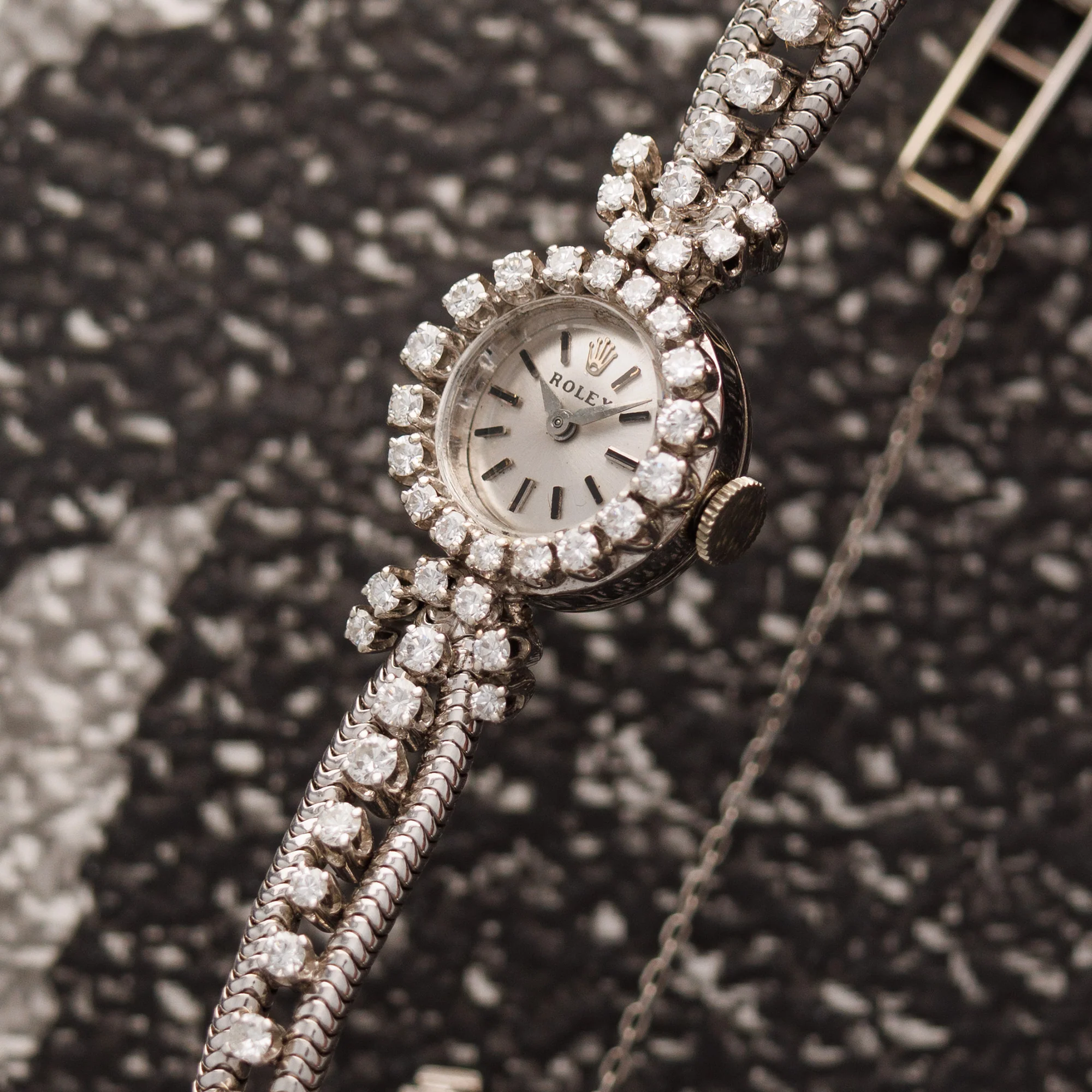 Rolex Ladies Vintage White Gold Diamond Watch - Image 2