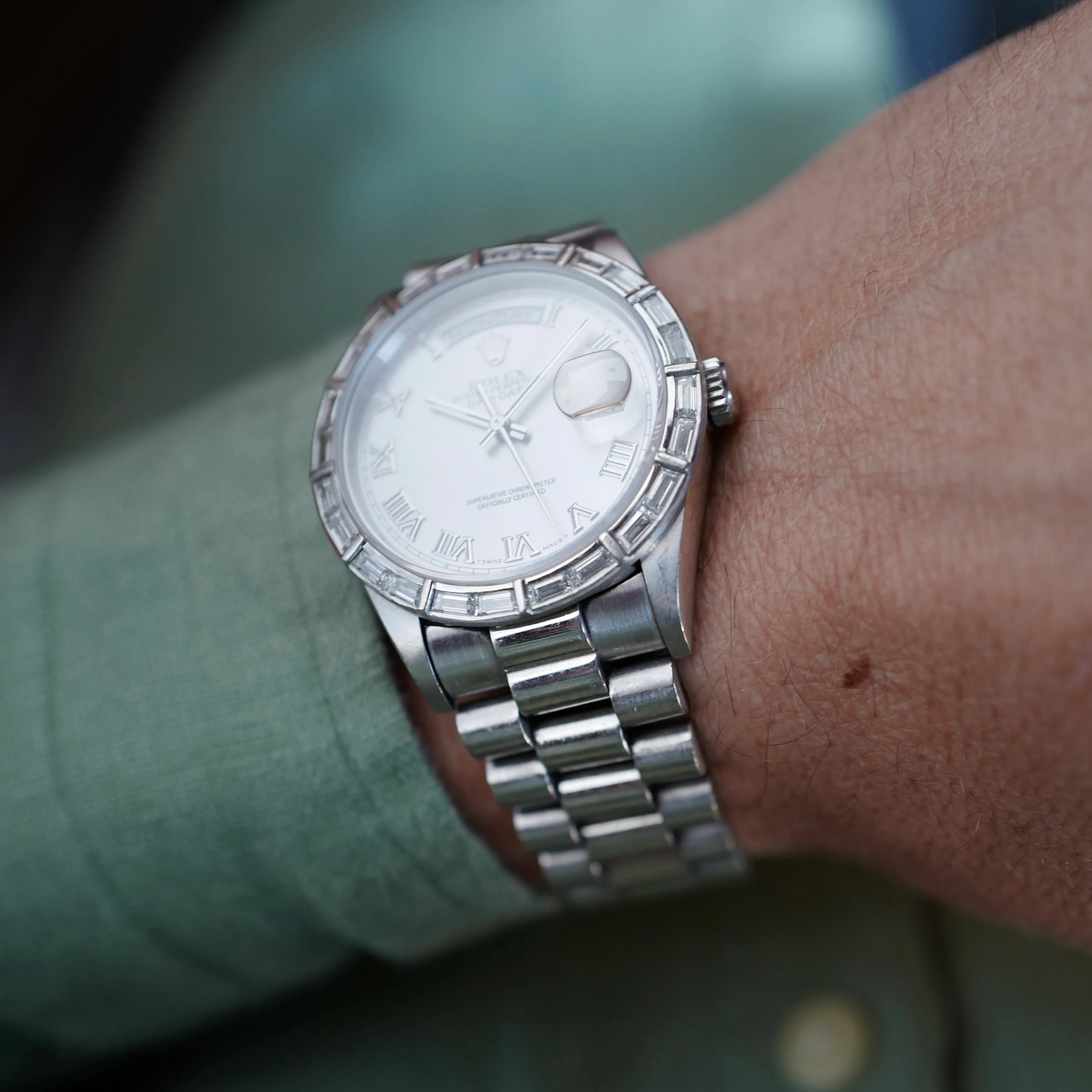 Rolex Platinum Day-Date Platinum Diamond Watch Ref. 18366 - Image 7
