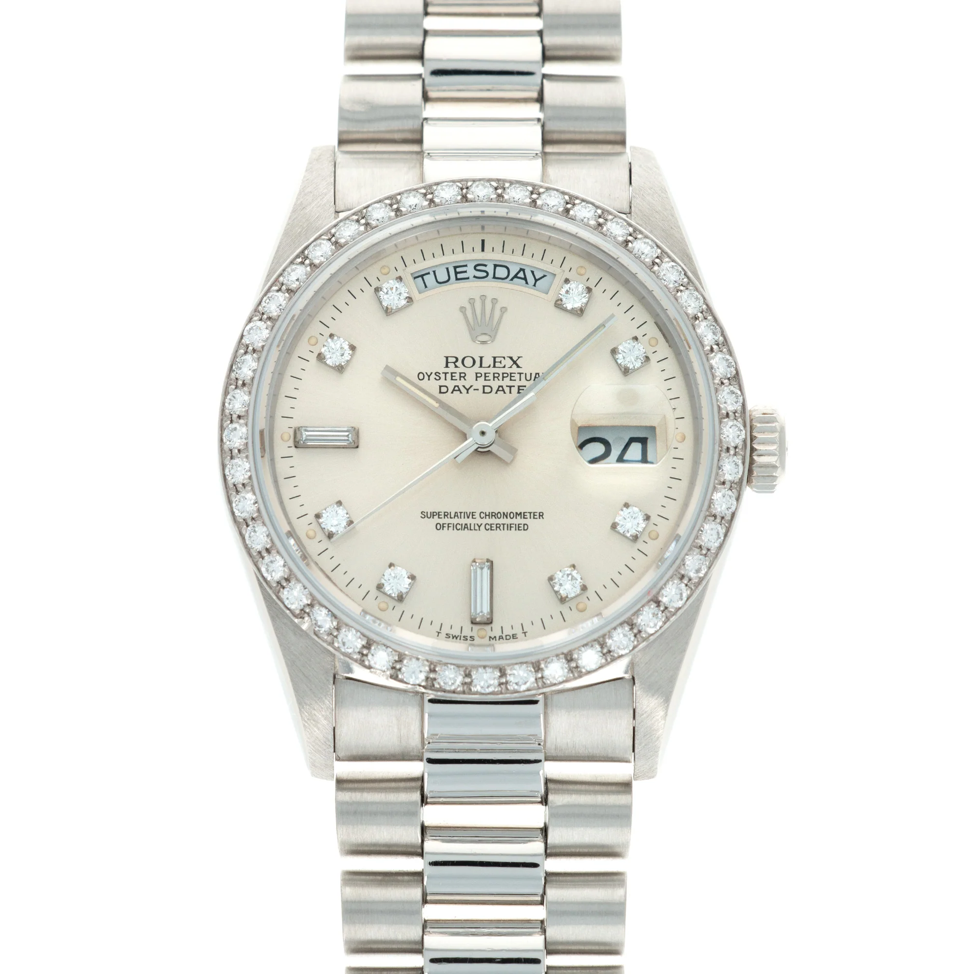 Rolex Platinum Day-Date Ref 18046 with Diamond Bezel and Diamond Dial