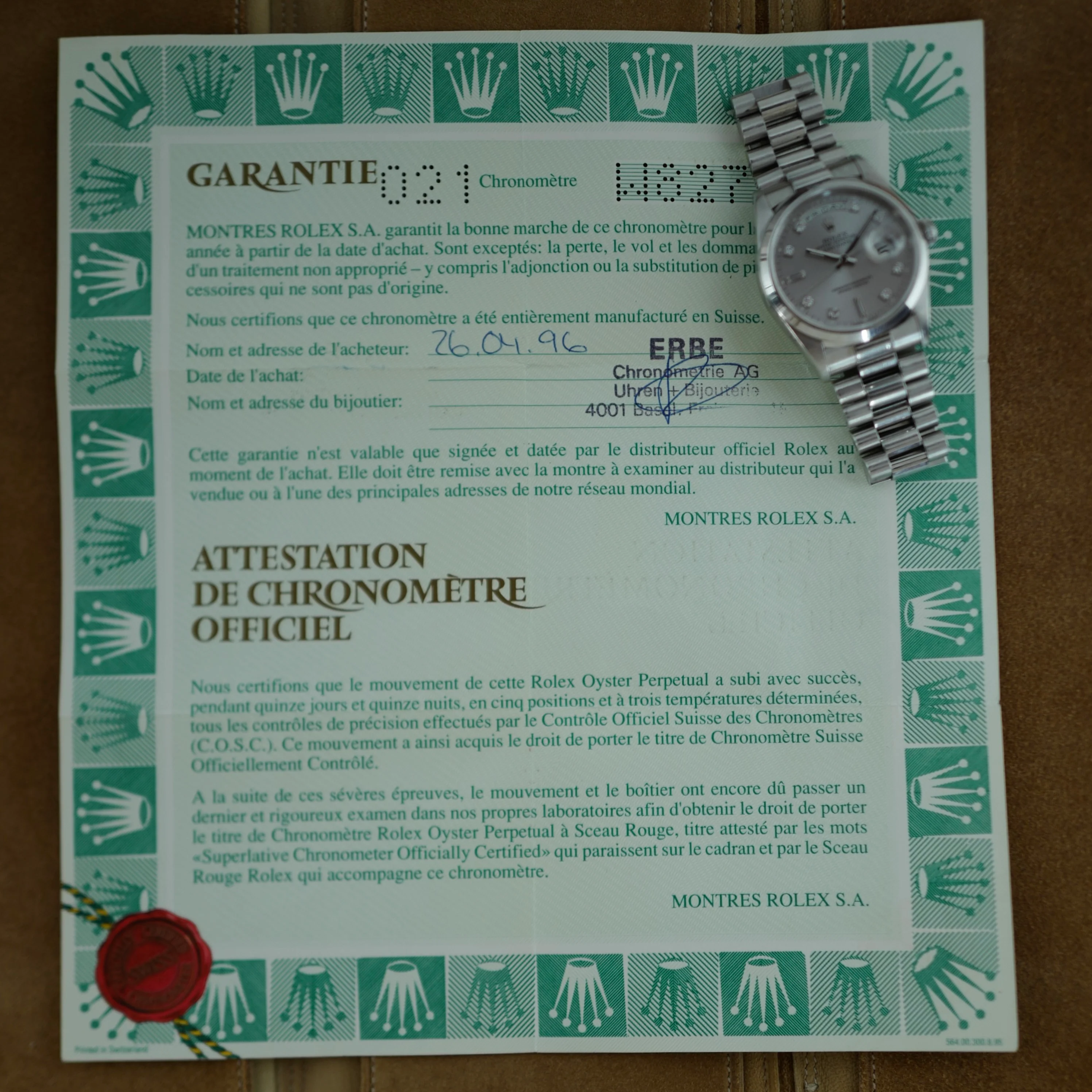 Rolex Platinum Day Date Ref. 18206 with Punched Warranty Paper - Image 6