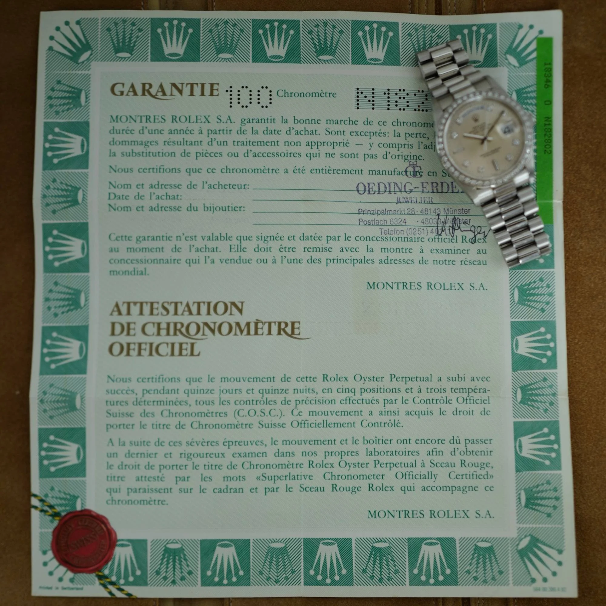 Rolex Platinum Day Date Ref. 18346 with German Day Wheel and Super Condition (New Arrival) - Image 3