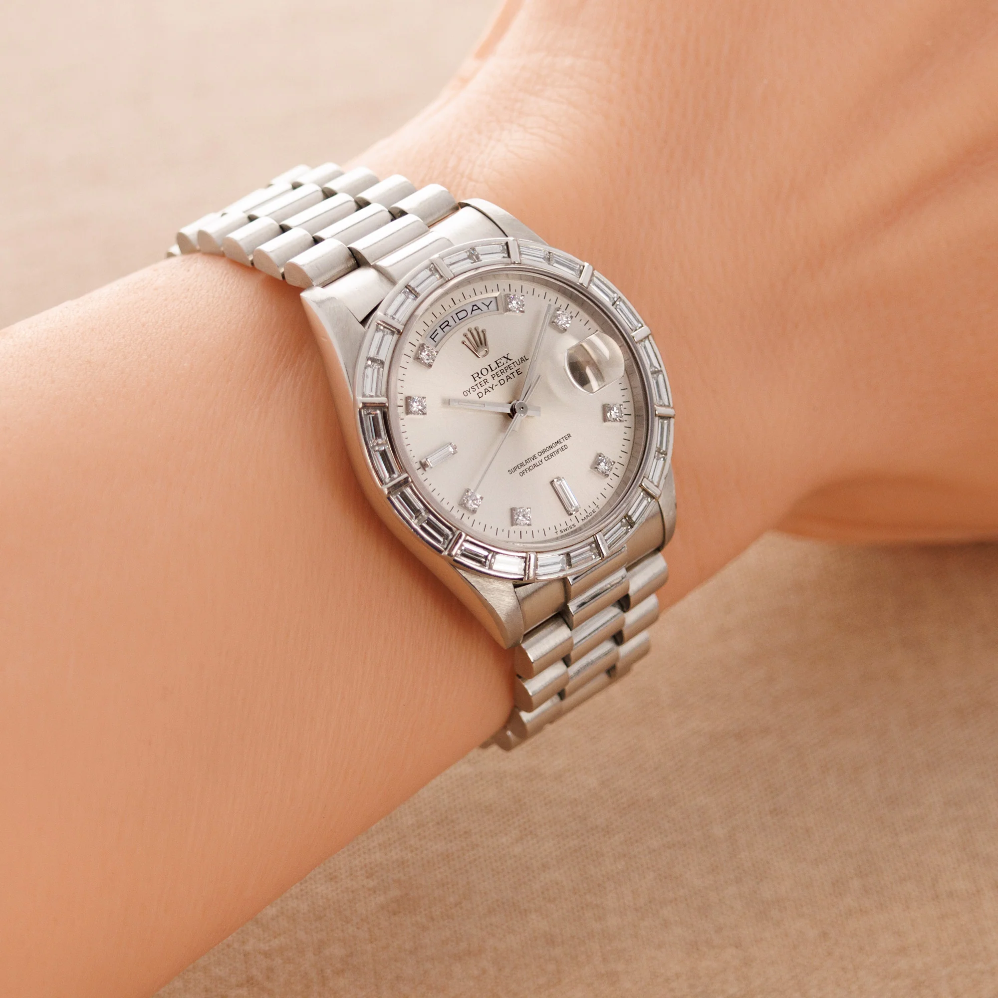 Rolex Platinum Day-Date Ref. 18366 with Baguette Diamonds - Image 6