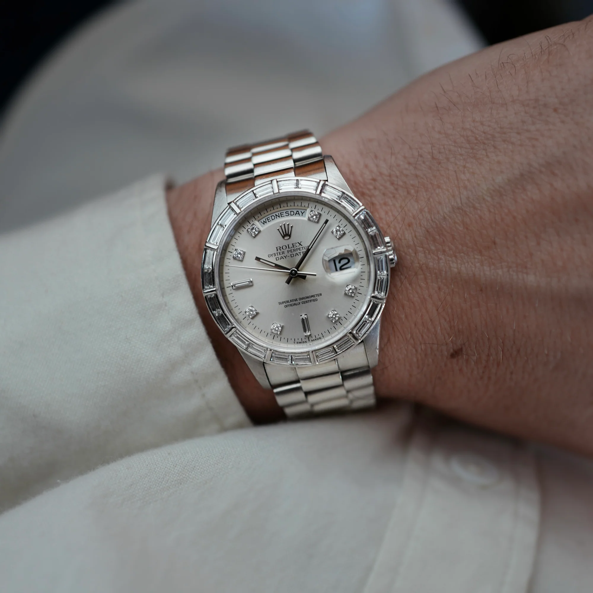 Rolex Platinum Day-Date Ref. 18366 with Baguette Diamonds - Image 7