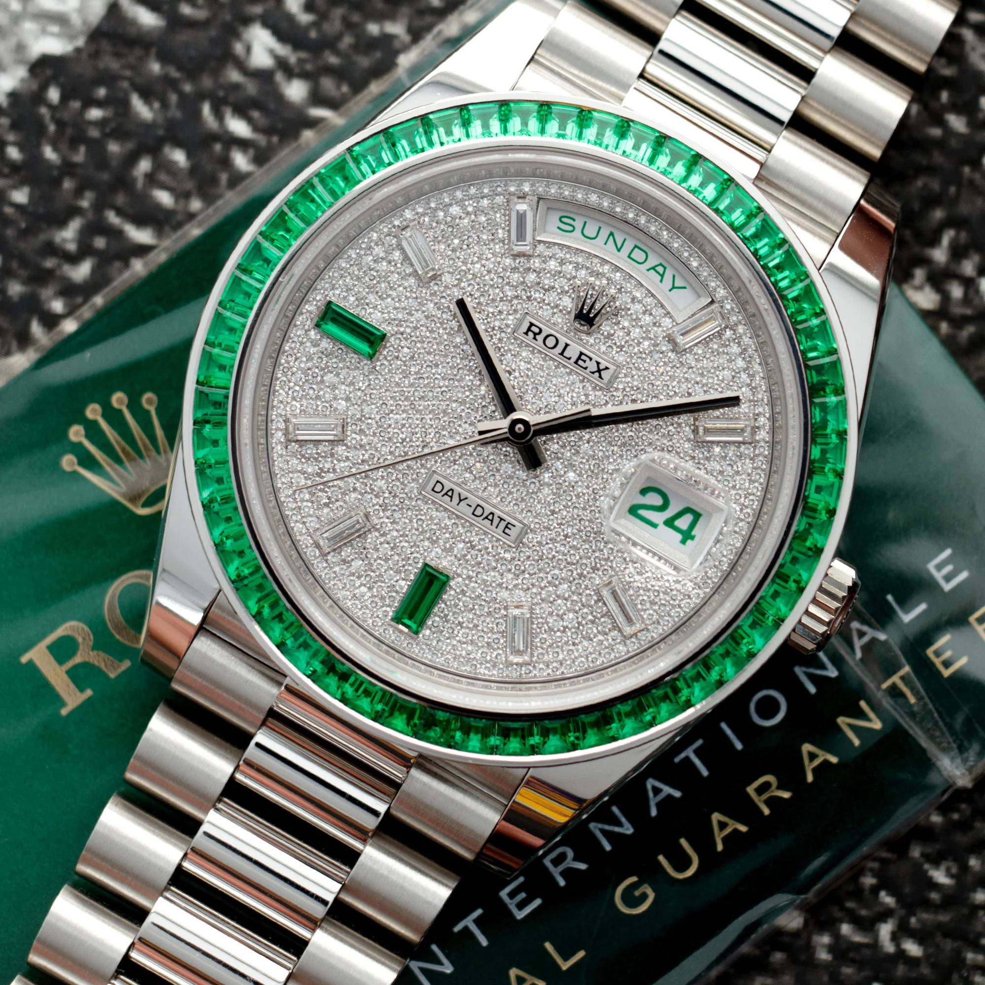 Rolex Platinum Day-Date Ref. 228396 with Diamond & Emeralds - Image 2