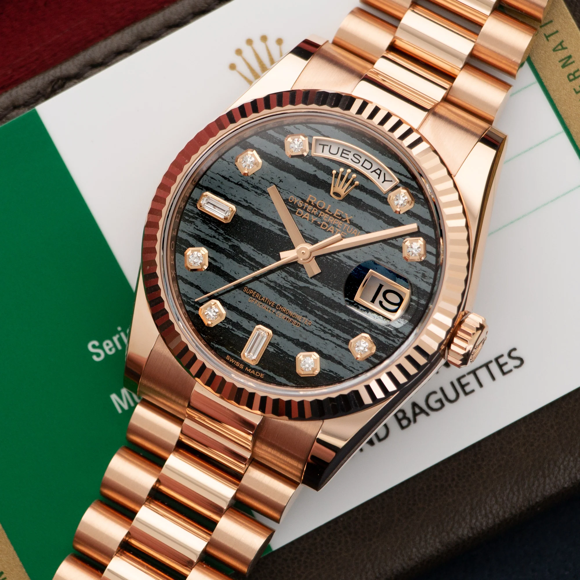 Rolex Rose Gold Day-Date Everose Ferrite Diamond Watch Ref. 118235 - Image 2