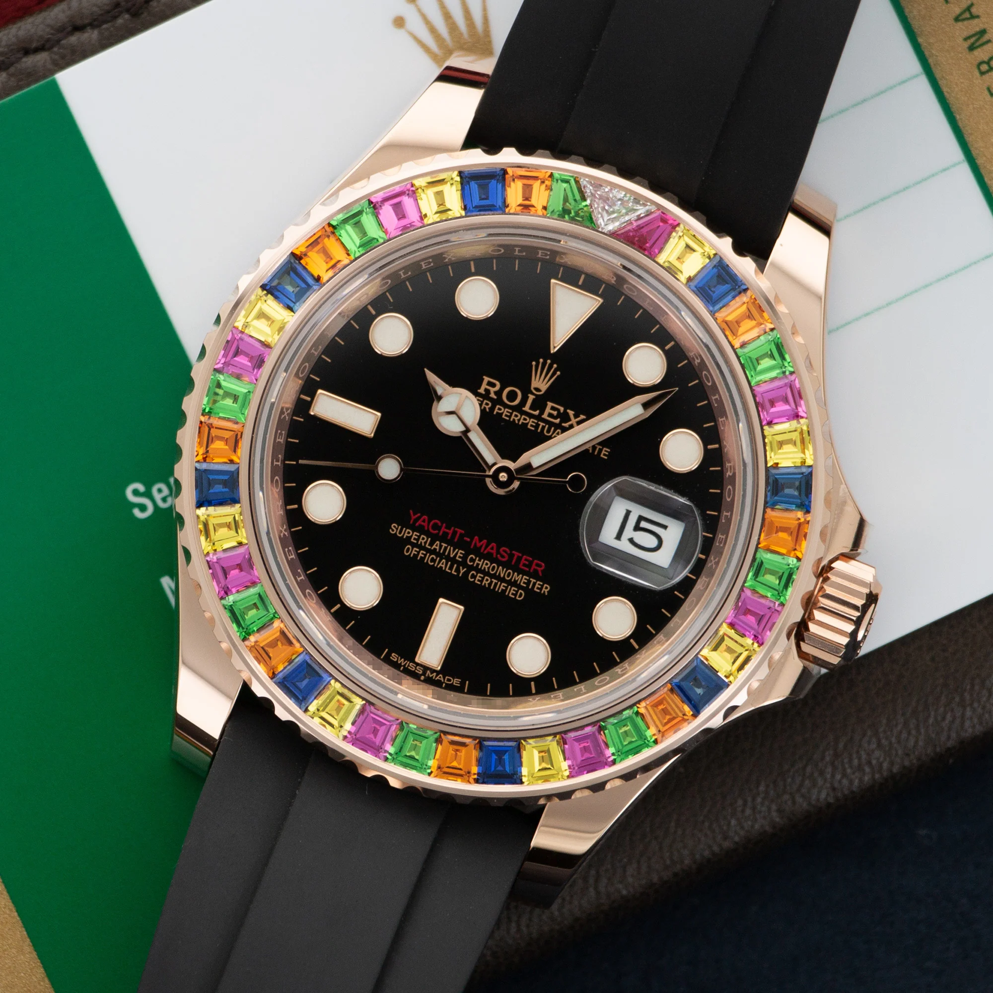 Rolex Rose Gold Yacht-Master Rainbow Watch Ref. 116695 - Image 2