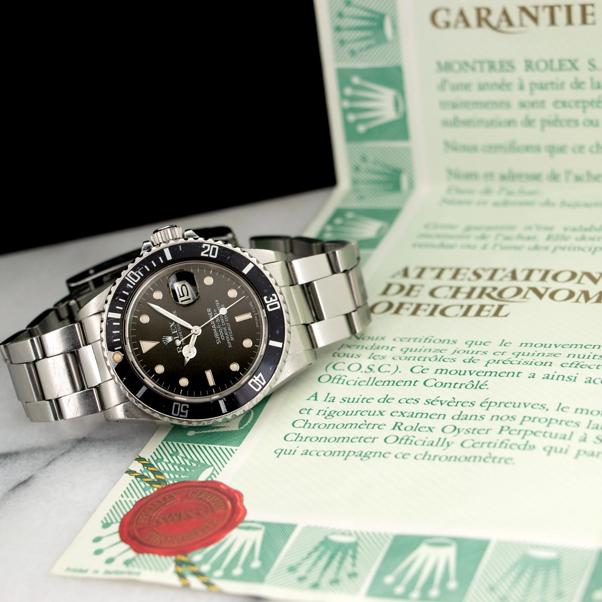 Rolex Steel Submariner Watch Ref. 16800 with Original Warranty Paper - Image 7