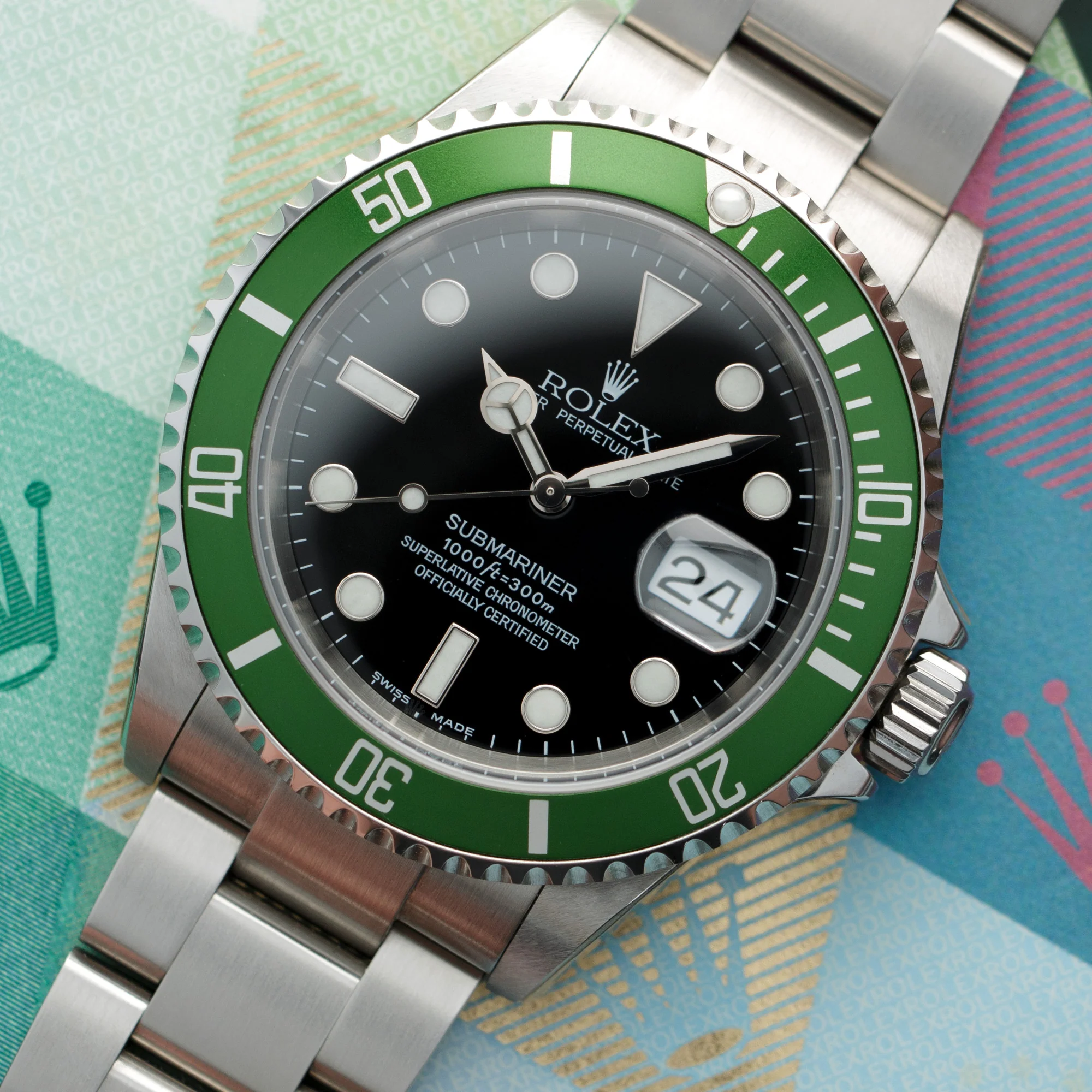 Rolex Anniversary Flat Four Submariner Ref. 16610, with Original Box and Papers New Old Stock - Image 2