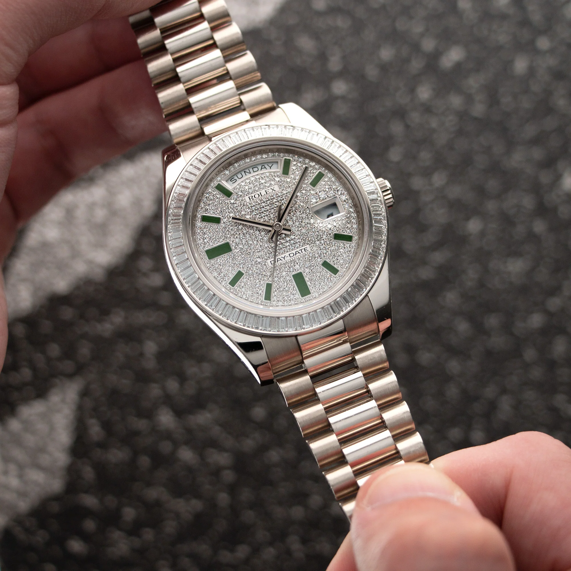 Rolex White Gold Day-Date Baguette Diamond Watch Ref. 218399 - Image 3