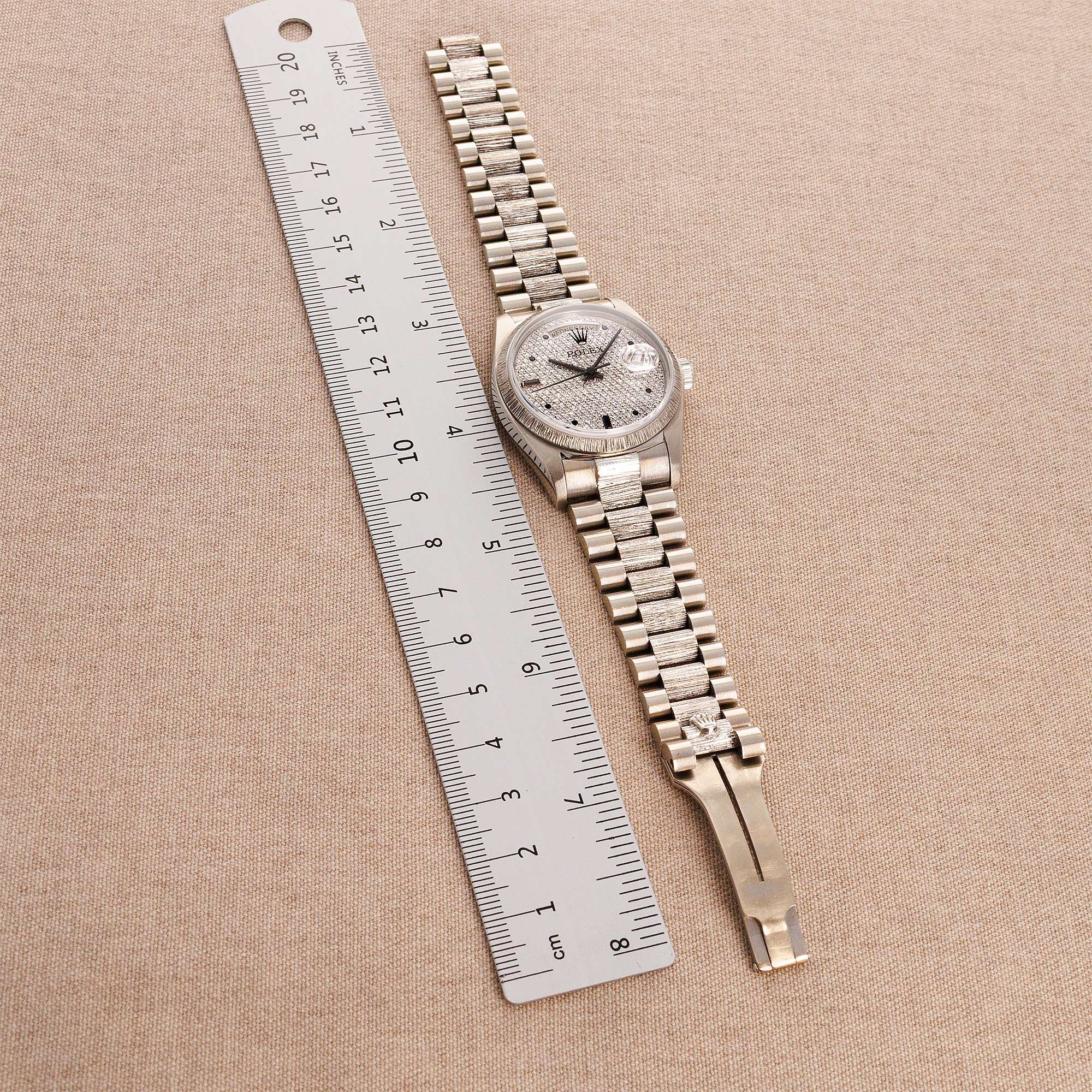 Rolex White Gold Day-Date Bark Pave Diamond Watch Ref. 18079 - Image 5