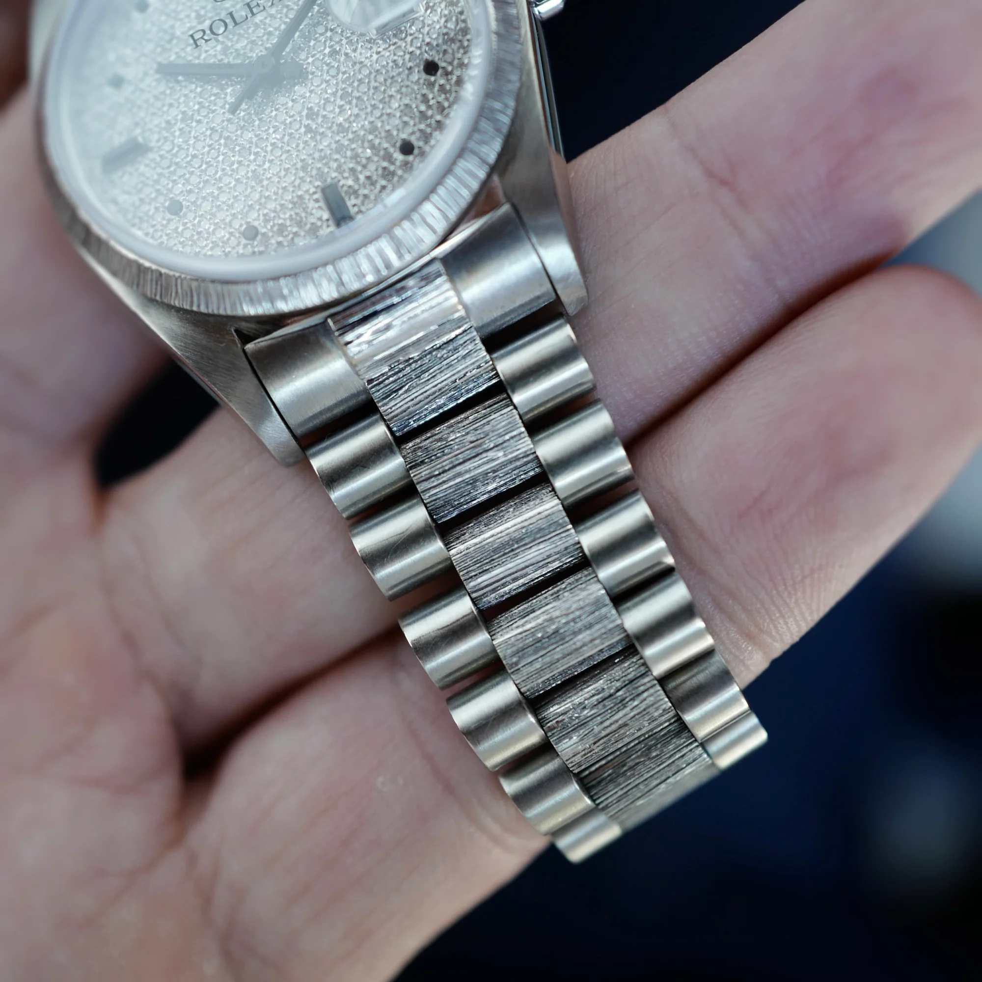 Rolex White Gold Day-Date Bark Pave Diamond Watch Ref. 18079 - Image 6