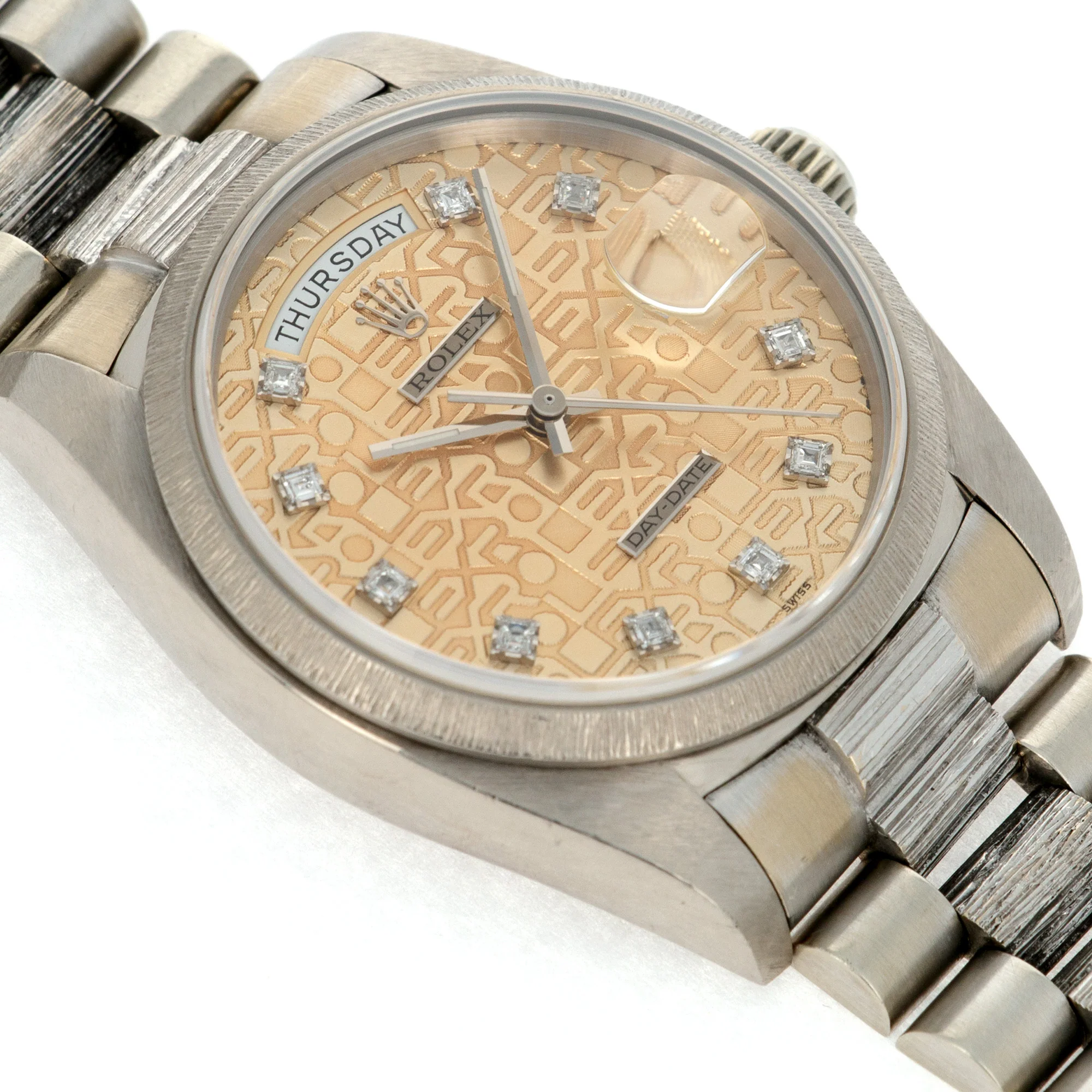 Rolex White Gold Day-Date Bark Watch Ref. 18079 with Salmon Jubilee Dial - Image 3