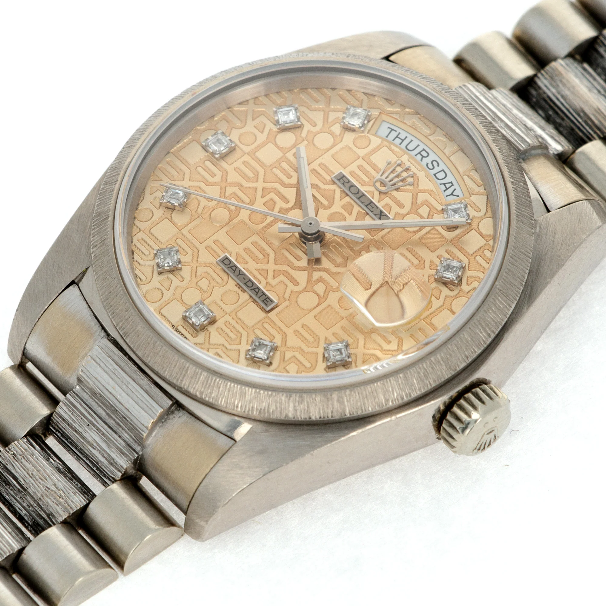 Rolex White Gold Day-Date Bark Watch Ref. 18079 with Salmon Jubilee Dial - Image 4