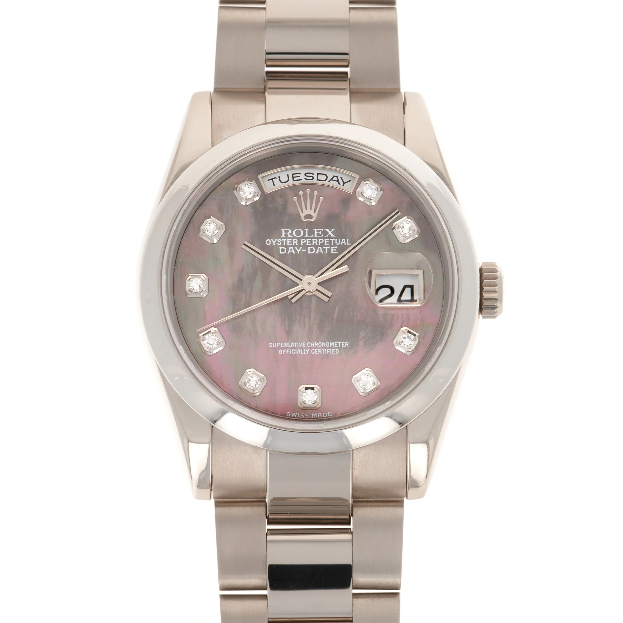 Rolex White Gold Day-Date Mother of Pearl Diamond Watch Ref. 118209