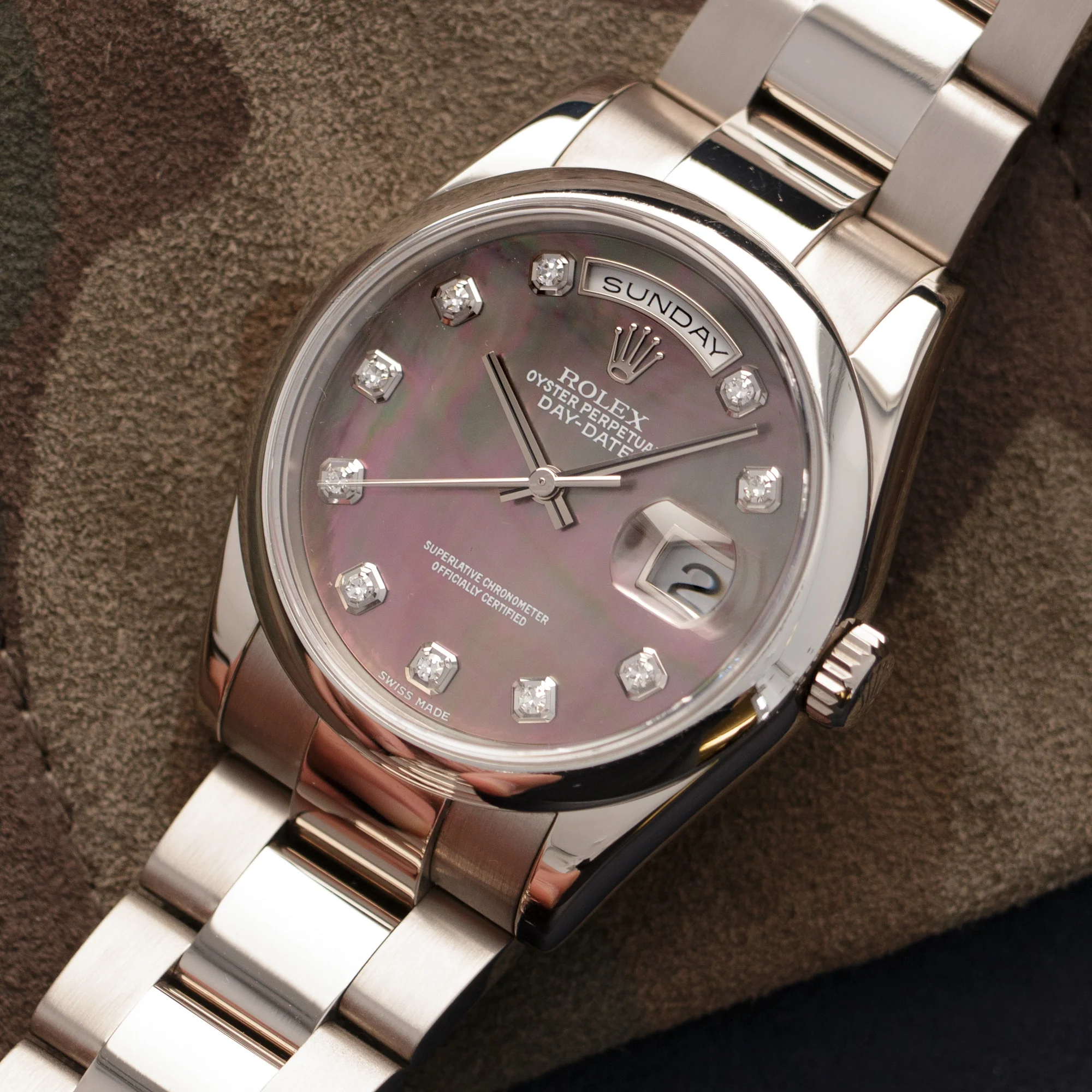 Rolex White Gold Day-Date Mother of Pearl Diamond Watch Ref. 118209 - Image 2