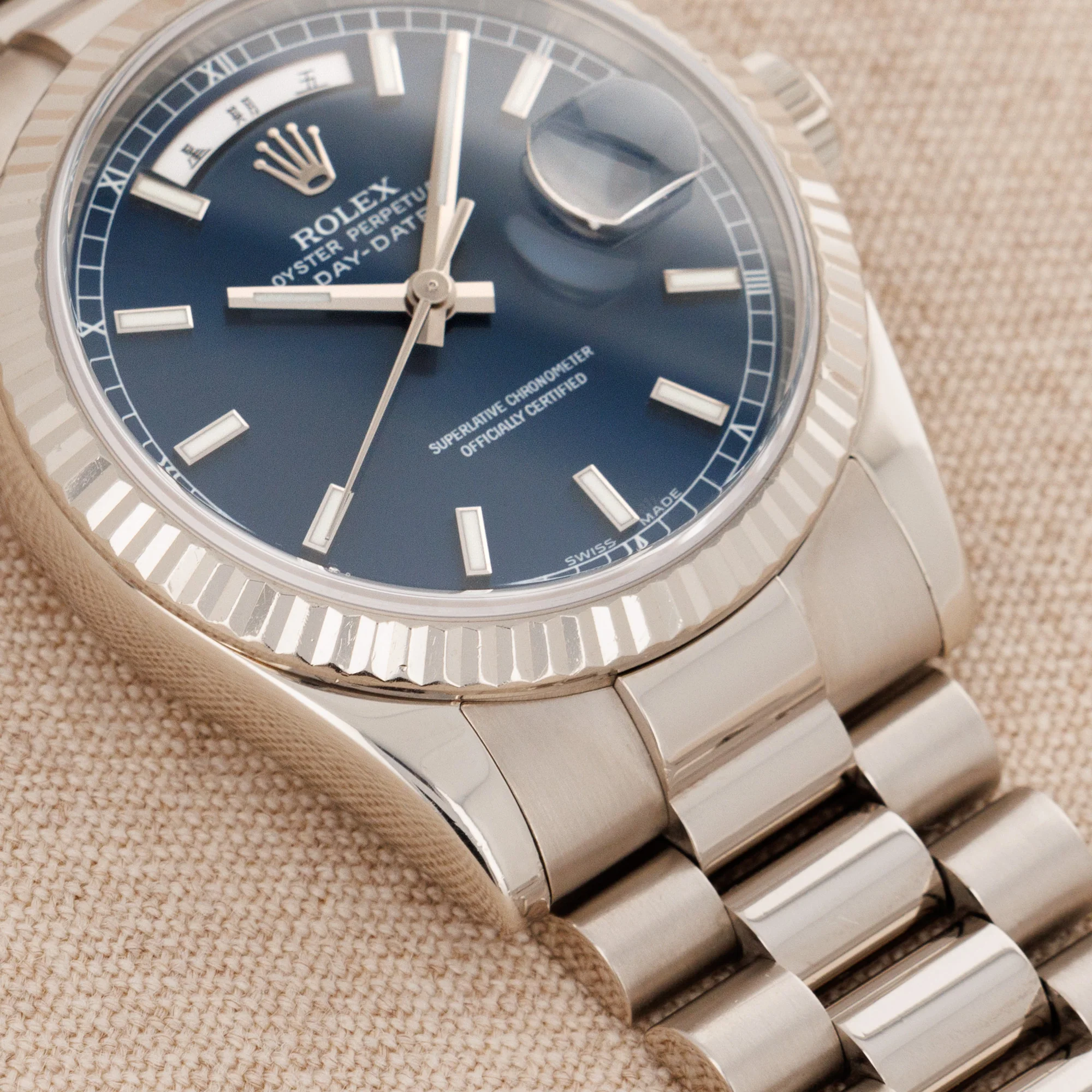 Rolex White Gold Day Date Ref. 118239 with Blue Dial and Chinese Date - Image 4