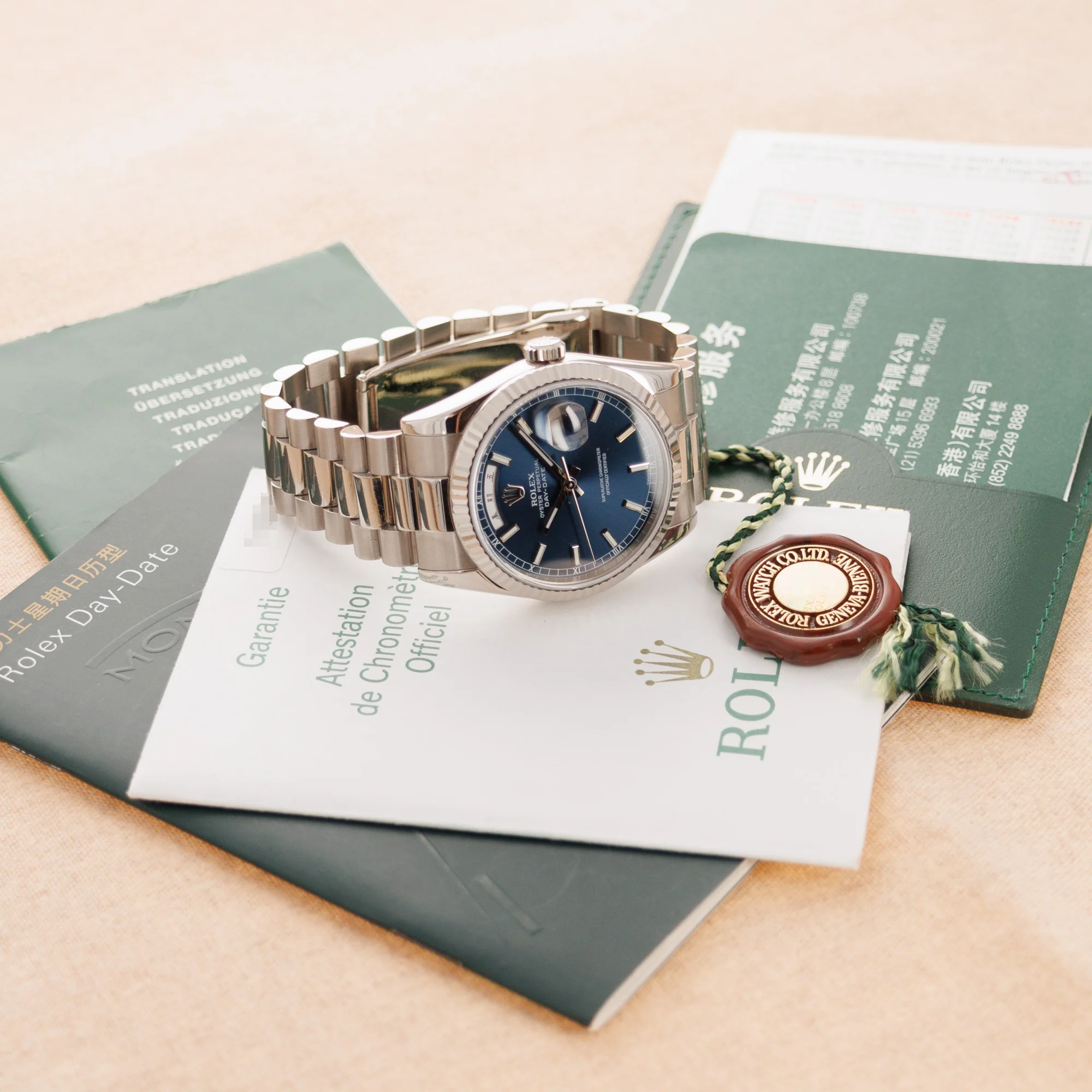 Rolex White Gold Day Date Ref. 118239 with Blue Dial and Chinese Date - Image 6
