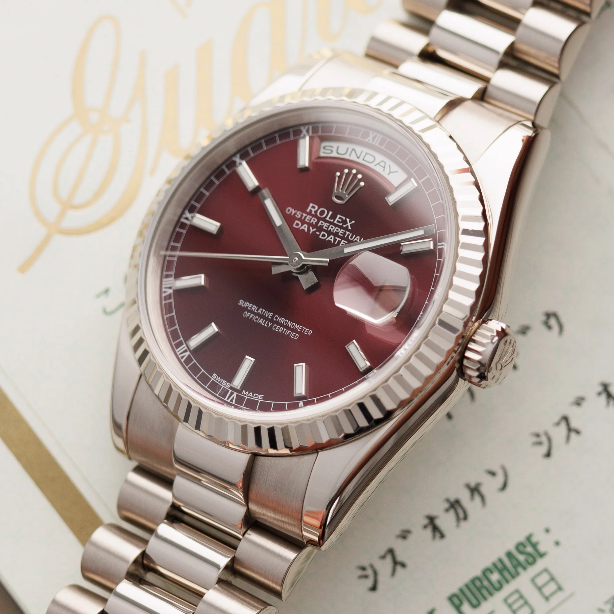 Rolex White Gold Day Date Ref. 118239 with Cherry Dial - Image 2