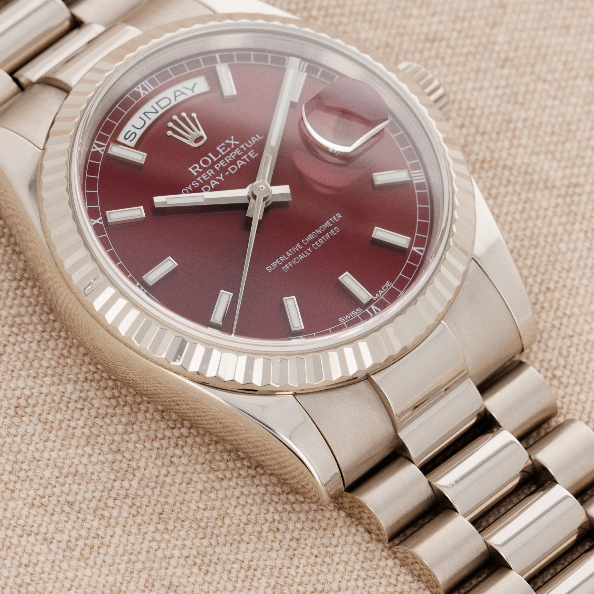 Rolex White Gold Day Date Ref. 118239 with Cherry Dial - Image 4