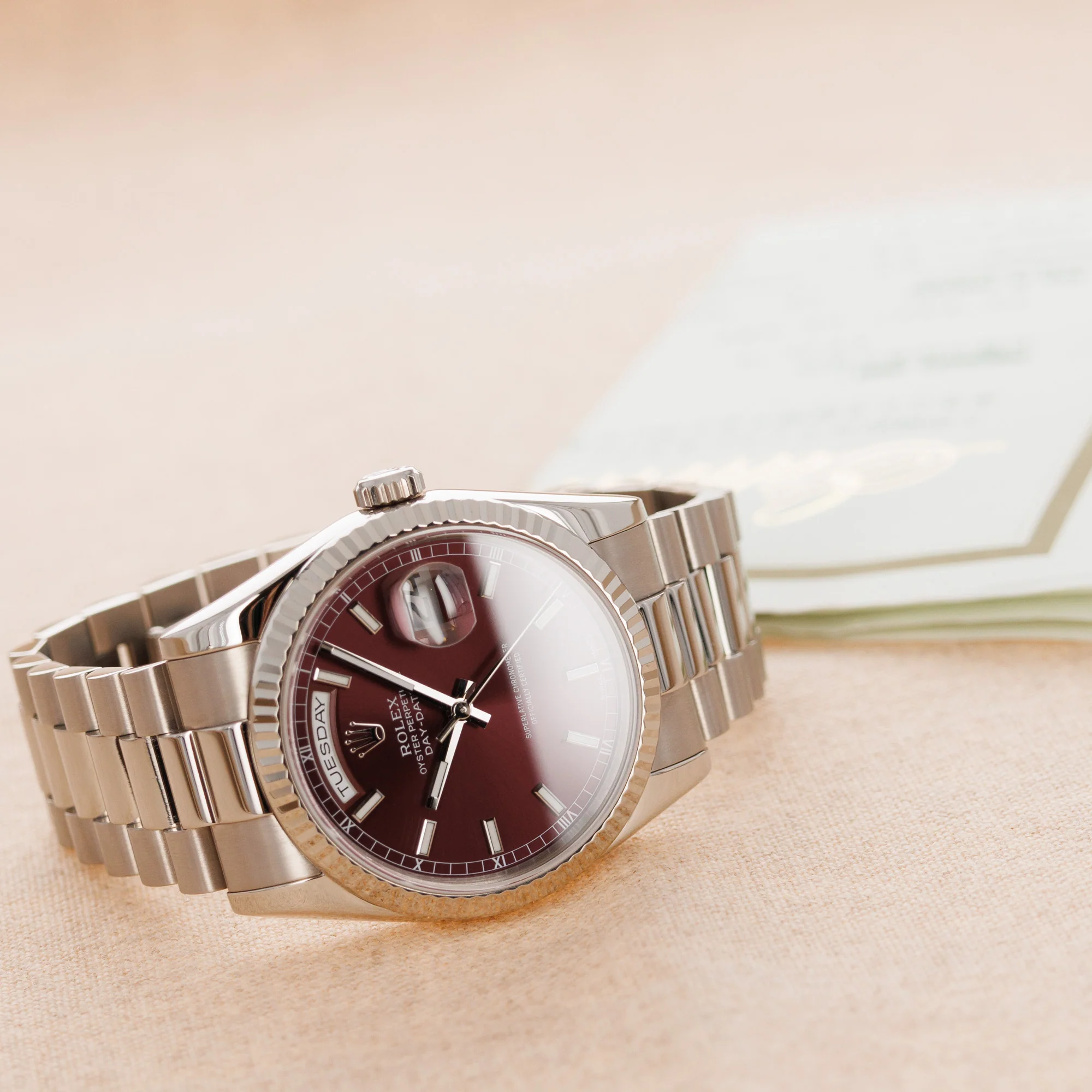 Rolex White Gold Day Date Ref. 118239 with Cherry Dial - Image 6