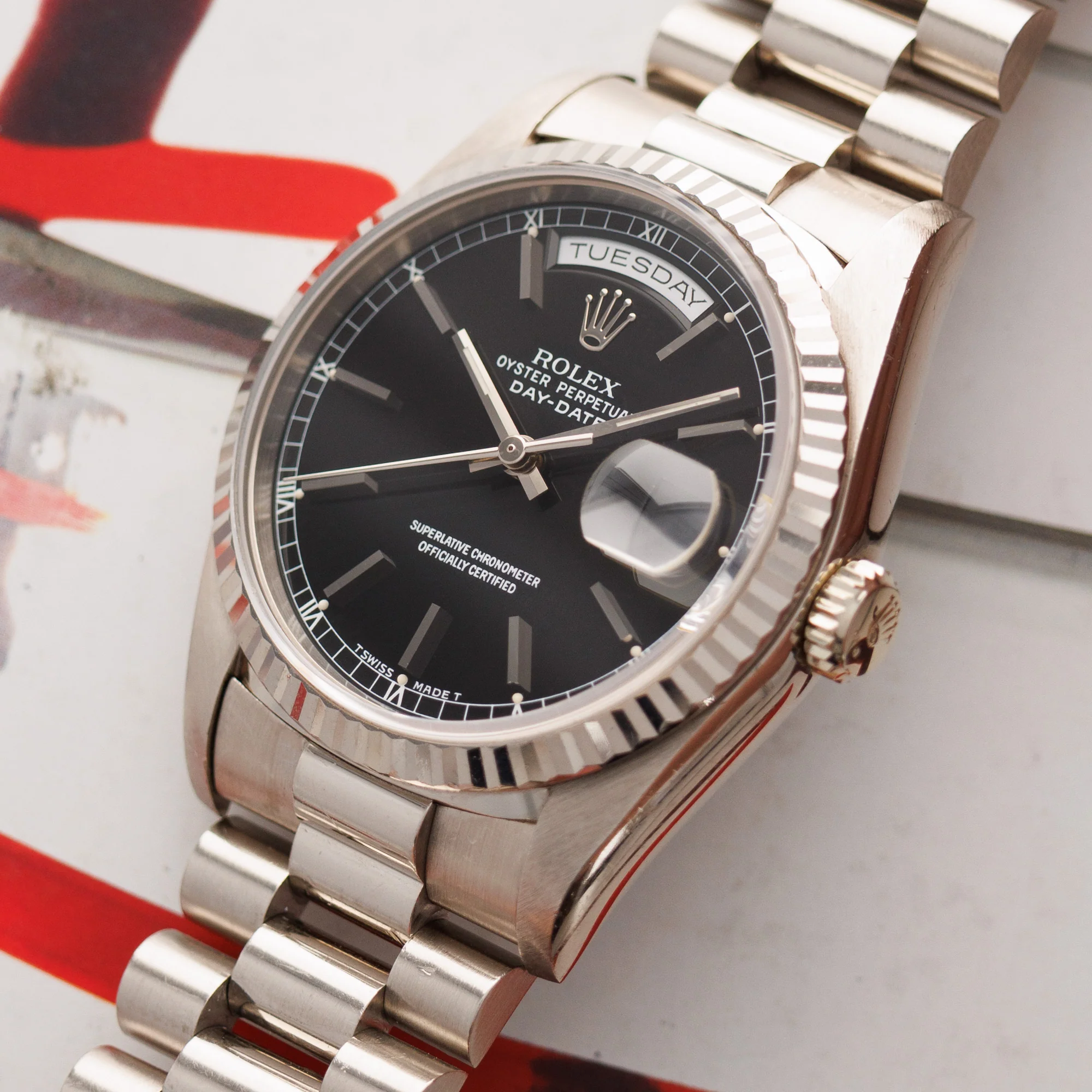 Rolex White Gold Day Date ref. 18239 with Black Tritium Dial - Image 2