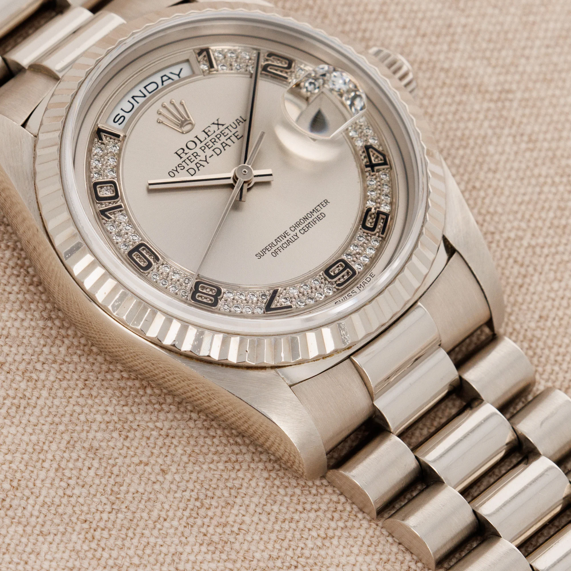 Rolex White Gold Day Date Ref. 18239 with Factory Diamond Dial - Image 4