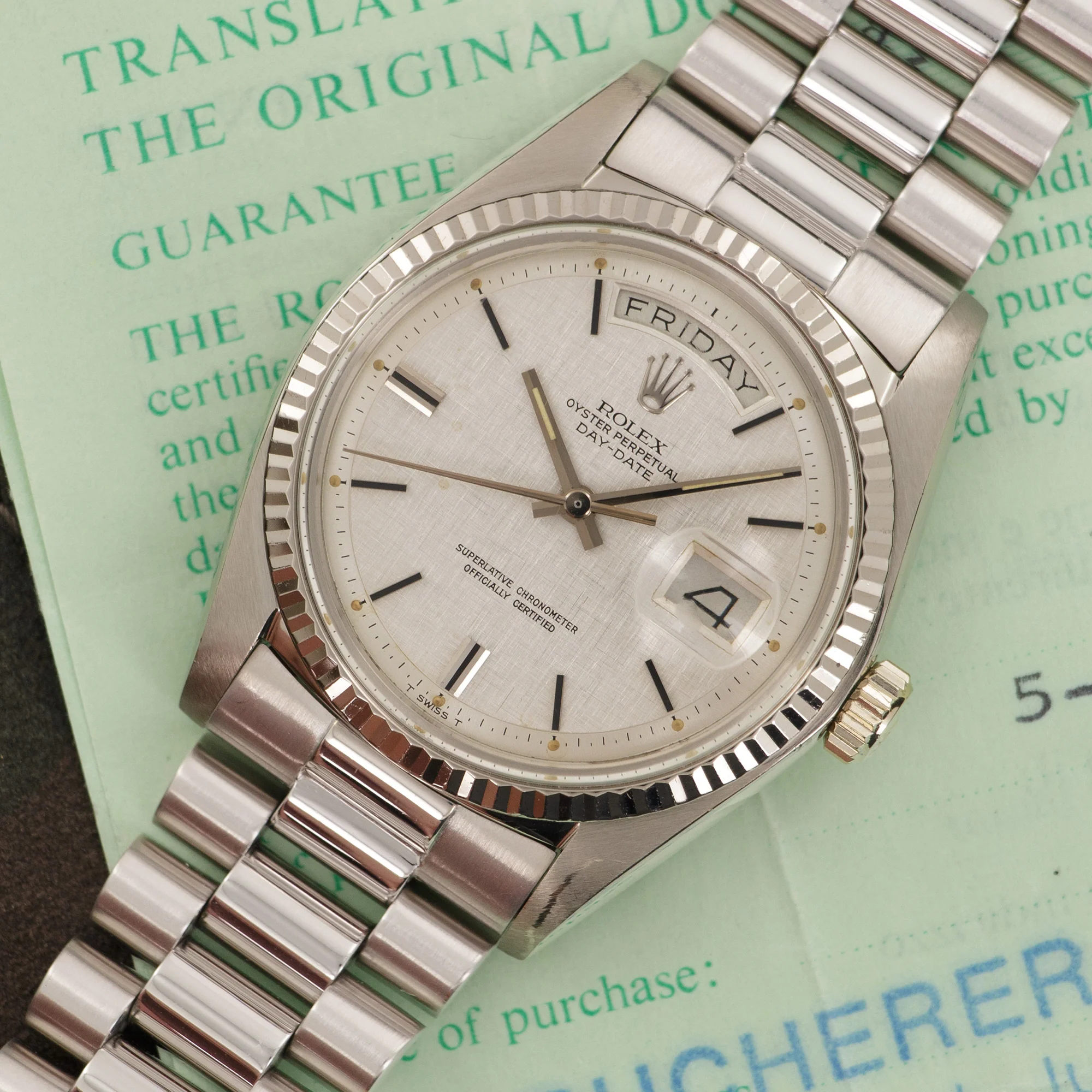 Rolex White Gold Day-Date Watch Ref. 1803, Retailed by Bucherer - Image 2