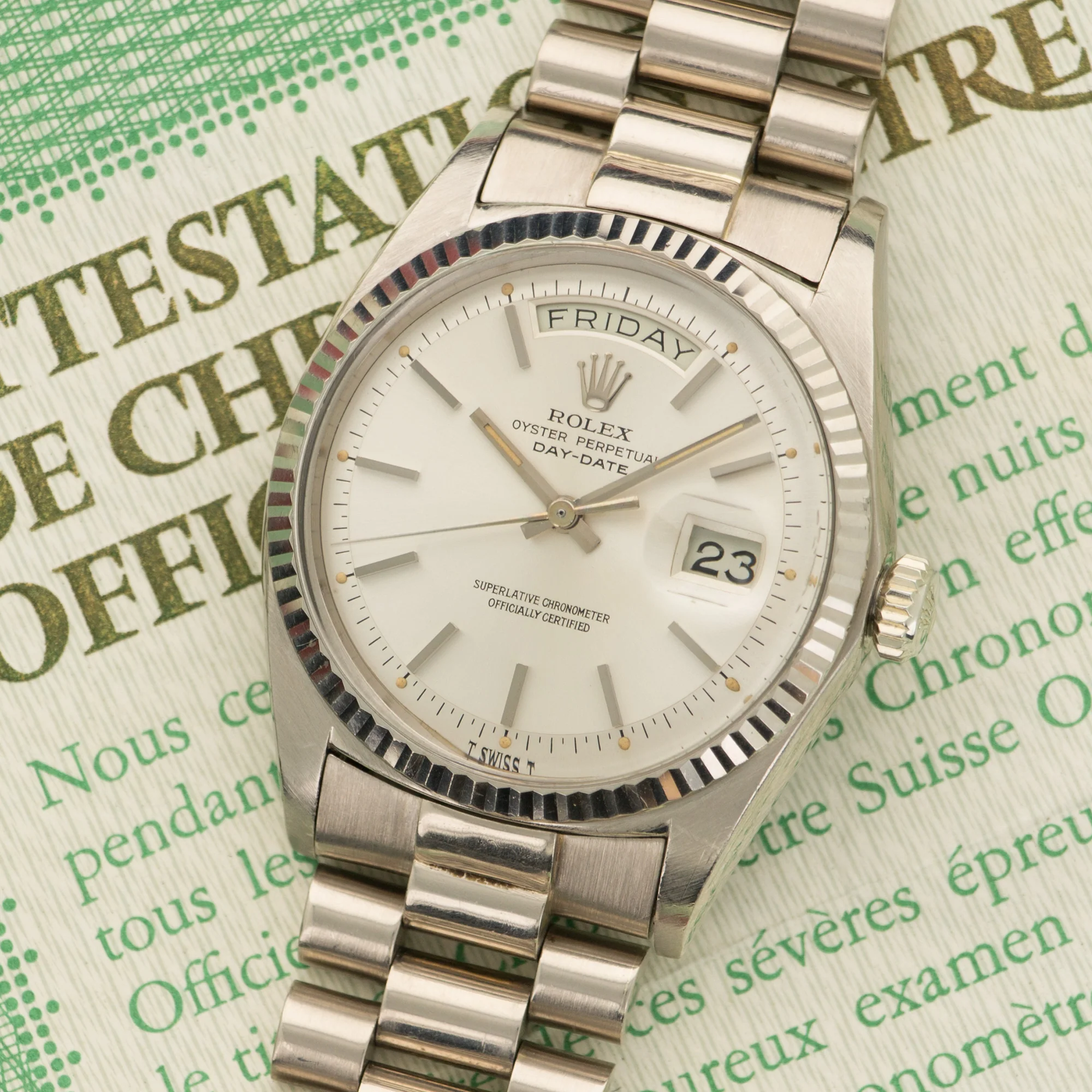 Rolex White Gold Day-Date Watch Ref. 1803 with Original Paper - Image 2